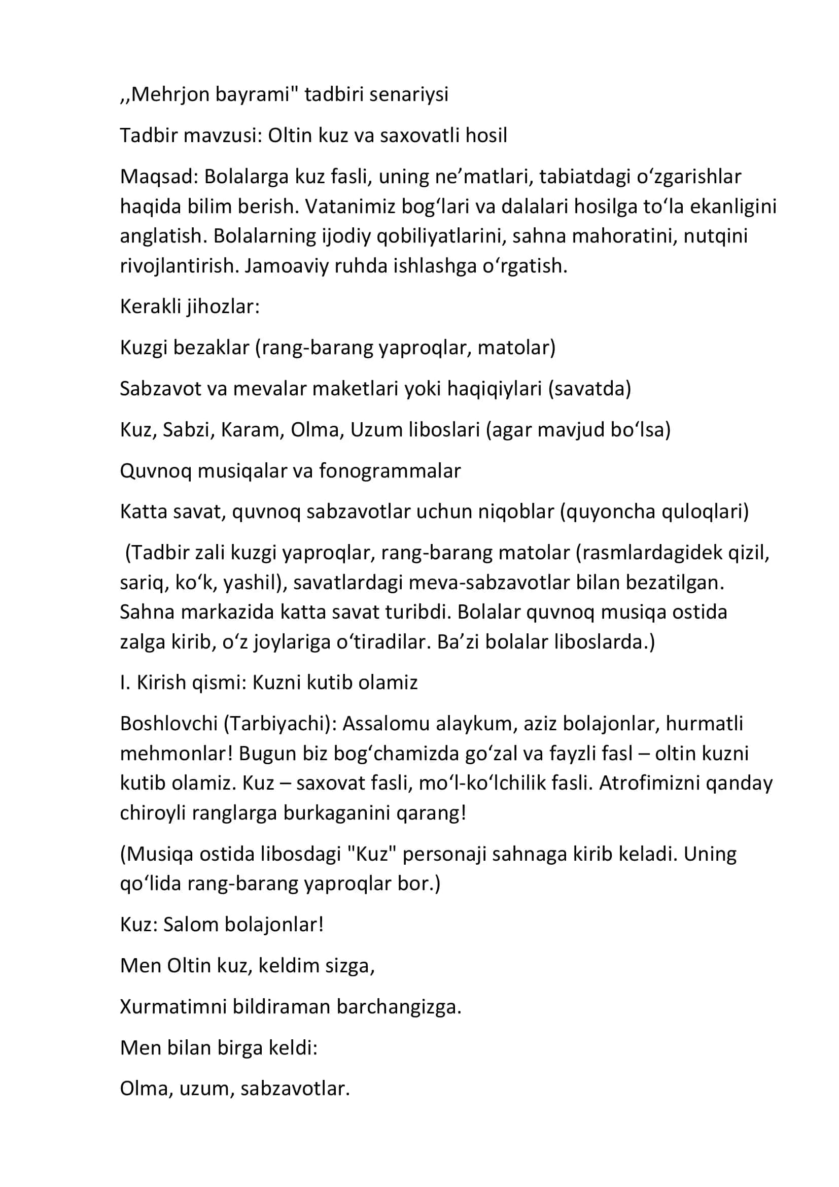 ,,Mehrjon bayrami" tadbiri senariysi 1