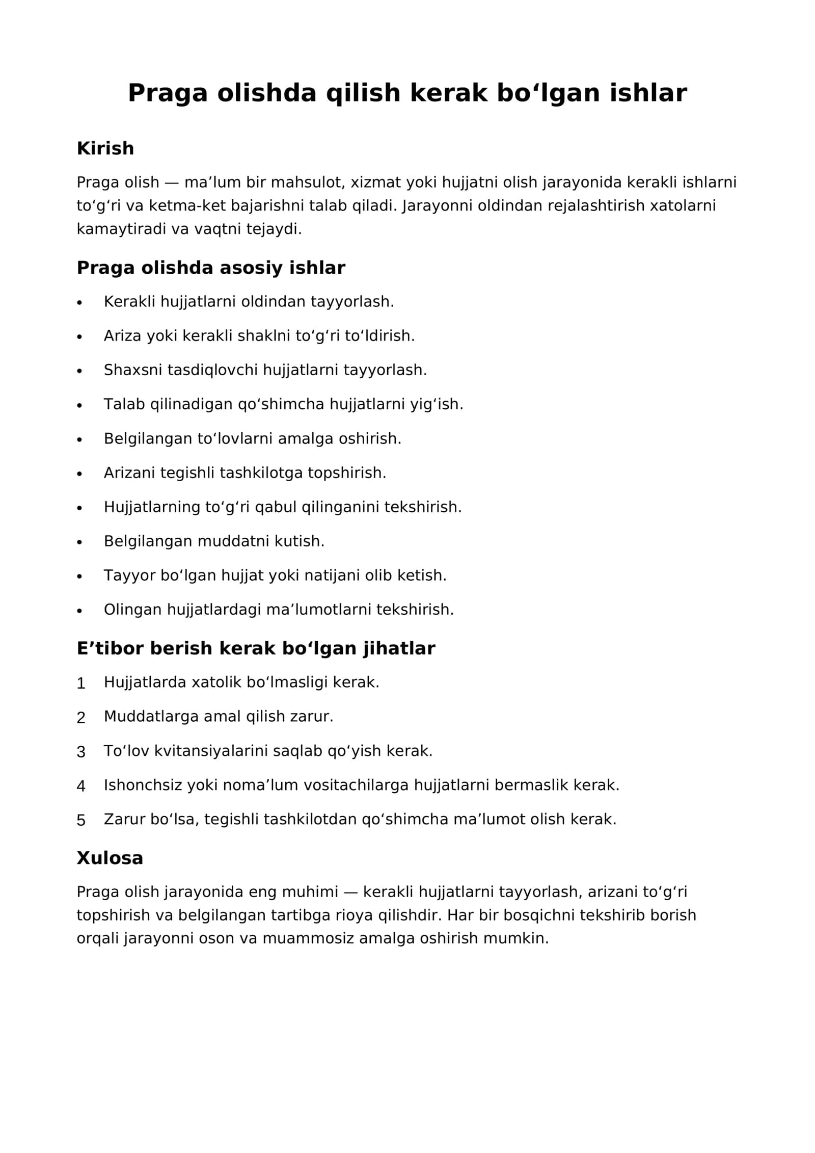 Praga olishda qilish kerak bo‘lgan ishlar 1