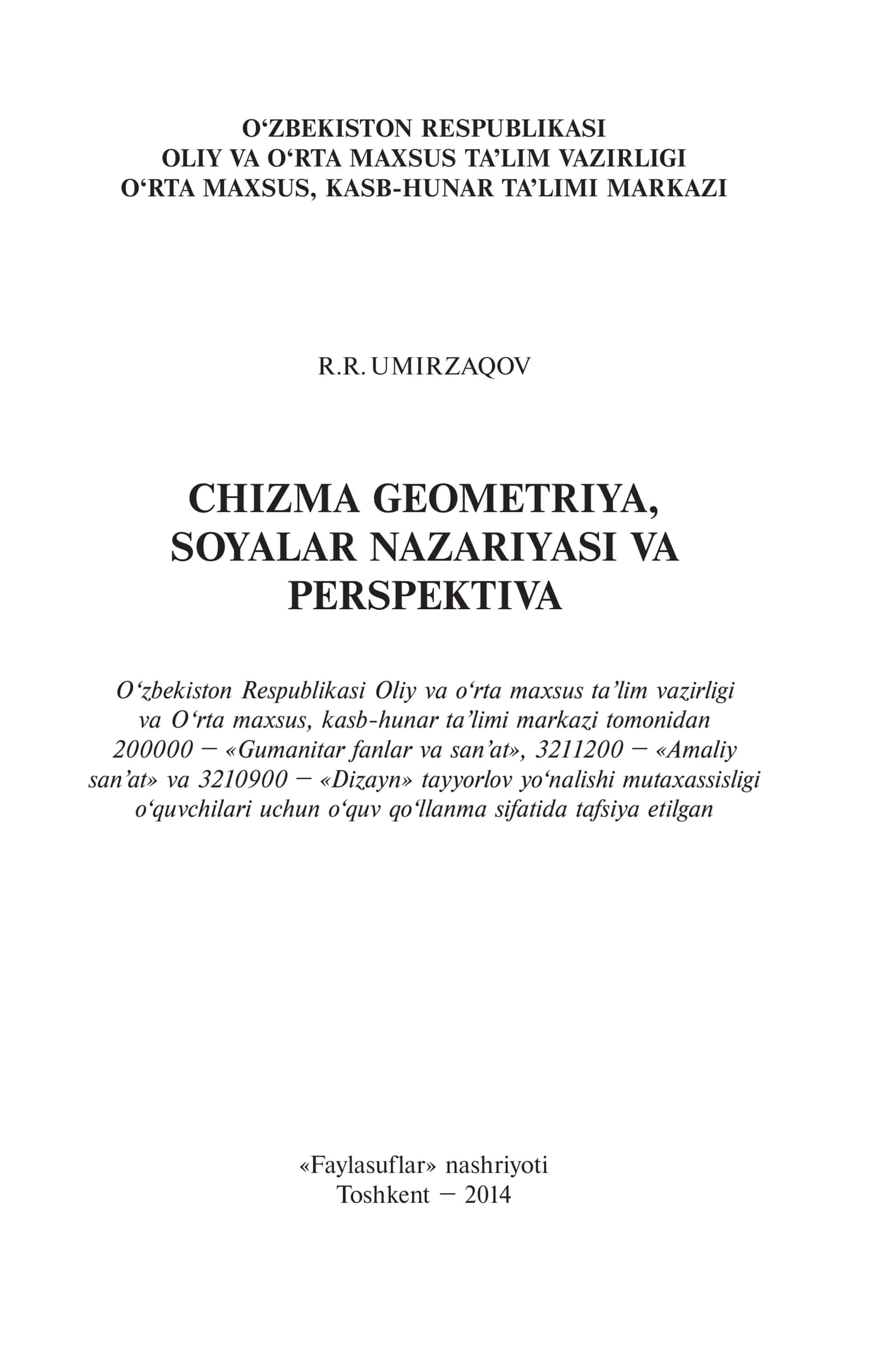 Chizma geometriya, soyalar nazariyasi va perspektiva 1