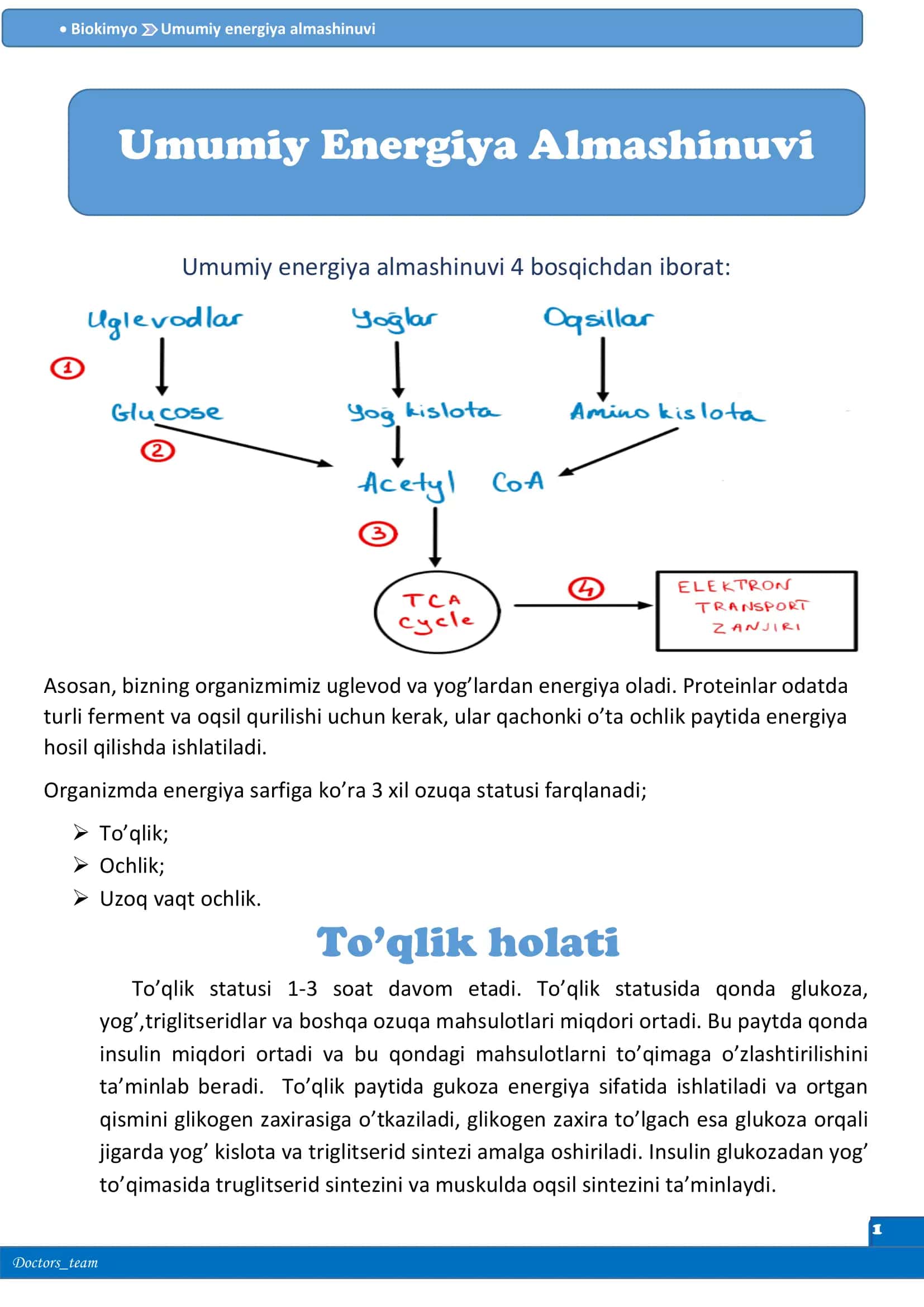 Biokimyo Umumiy energiya almashinuvi 1