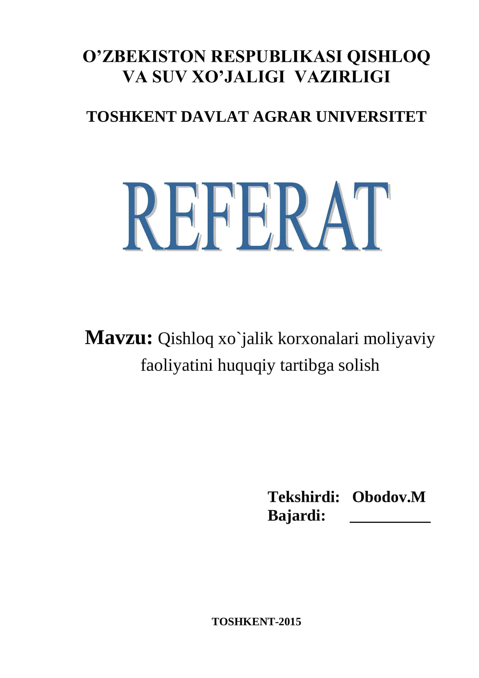 Qishloq xo`jalik korxonalari moliyaviy faoliyatini huquqiy tartibga solish 1