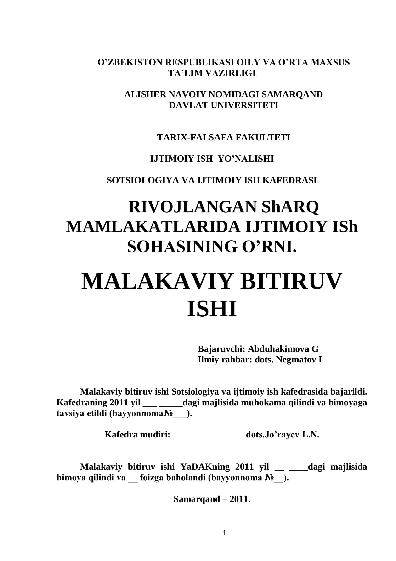 RIVOJLANGAN ShARQ MAMLAKATLARIDA IJTIMOIY ISh SOHASINING O’RNI 1
