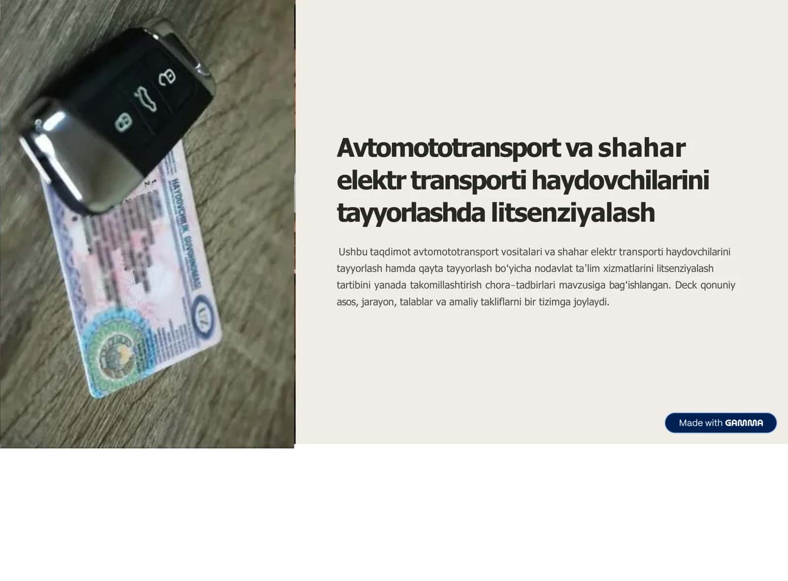 Avtomototransport va shahar elektr transporti haydovchilarini tayyorlashda litsenziyalash 1
