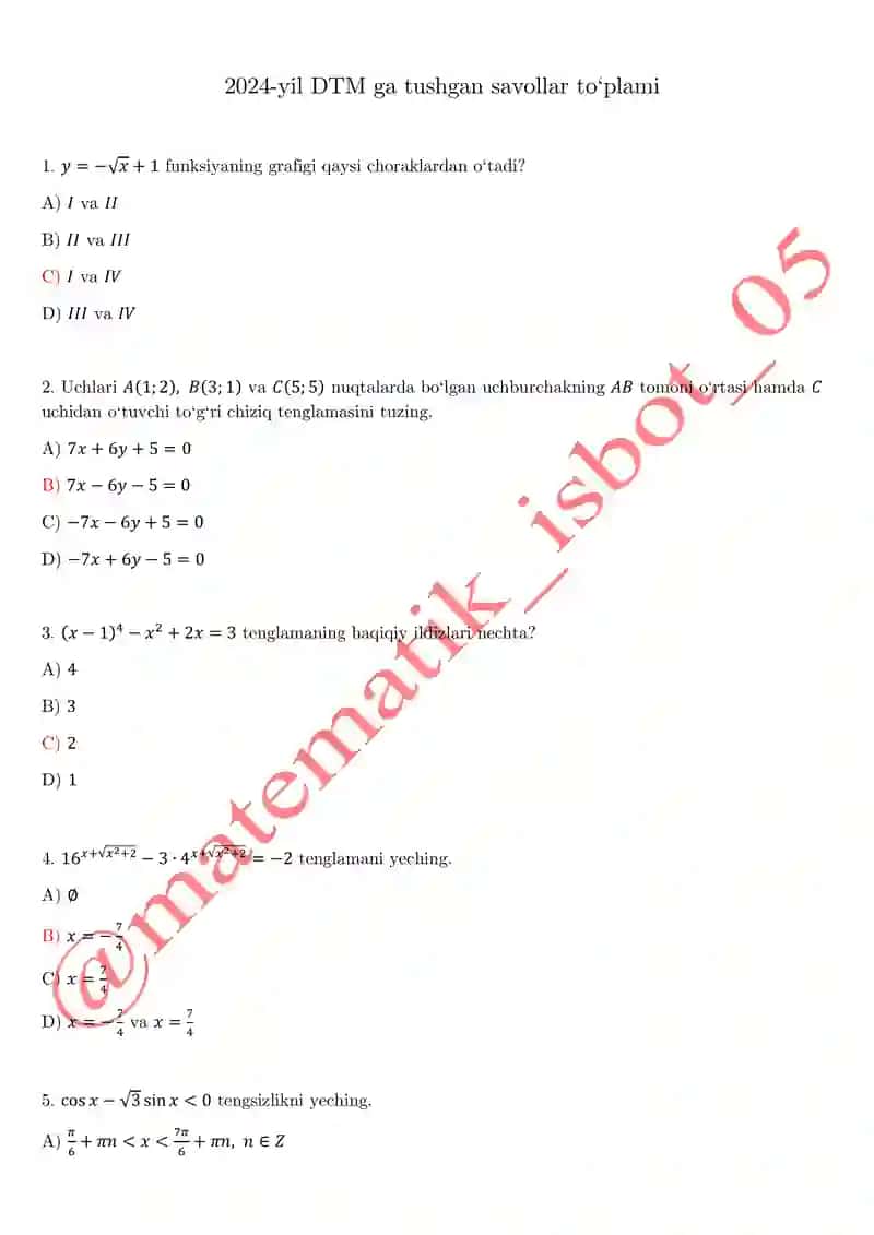 DTM testlari va javoblari hammasi 101% togri qilib yechilgan hammaga omad