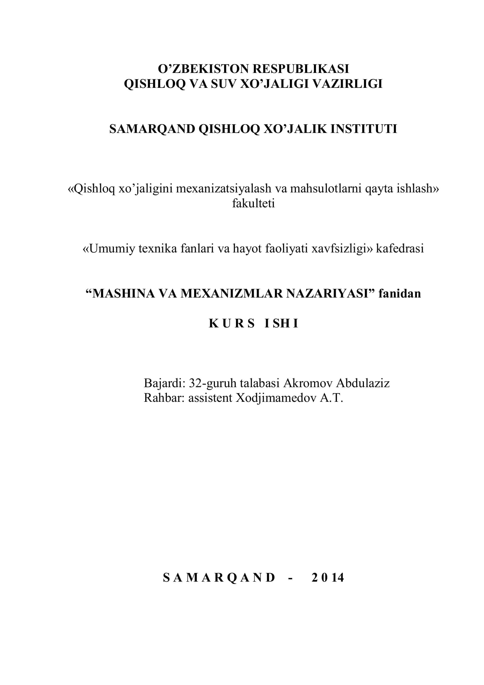 IKKI POG’ONALI KOPRESSOR MEXANIZMLARINI O’RGANISH VA ULARNI LOYIHALASH 1