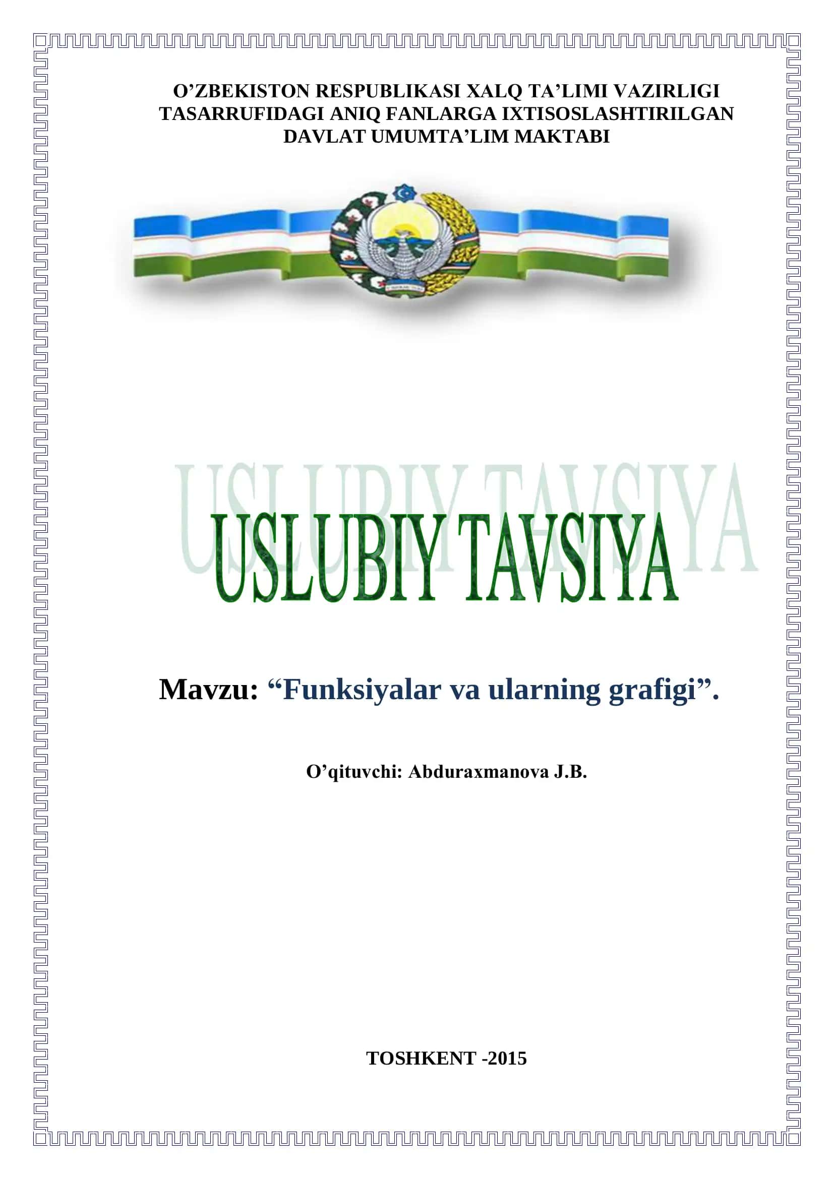 "Funksiyalar va ularning grafigi" 1