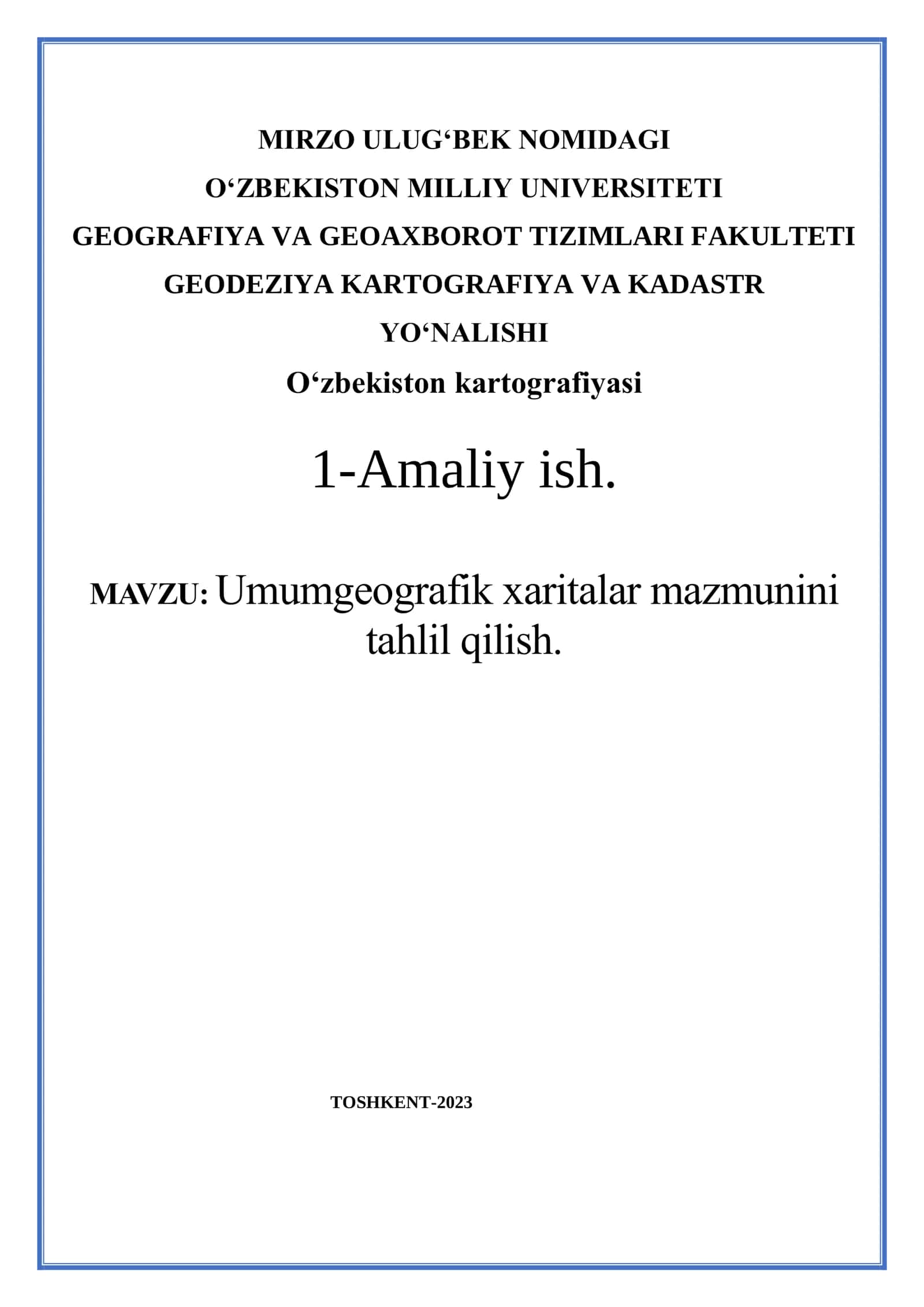 Umumgeografik xaritalar mazmunini tahlil qilish 1