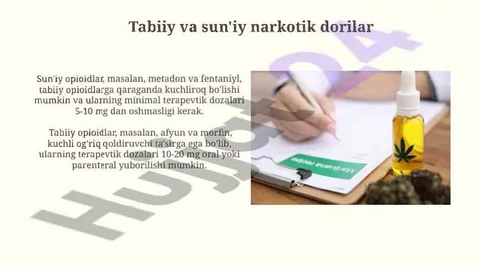 Tabiiy va sintetik narkotik vositalar. Foydasi va zarari 1