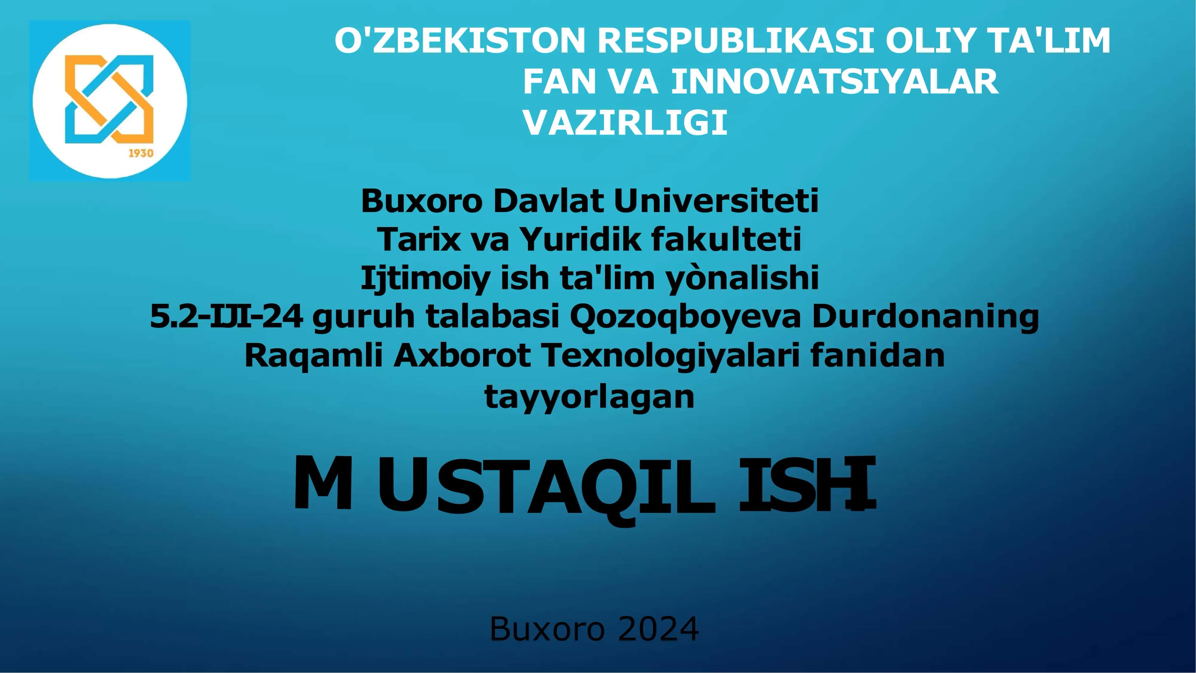 Axborot xavfsizligi va axborotlarni himoyalash usullari 1