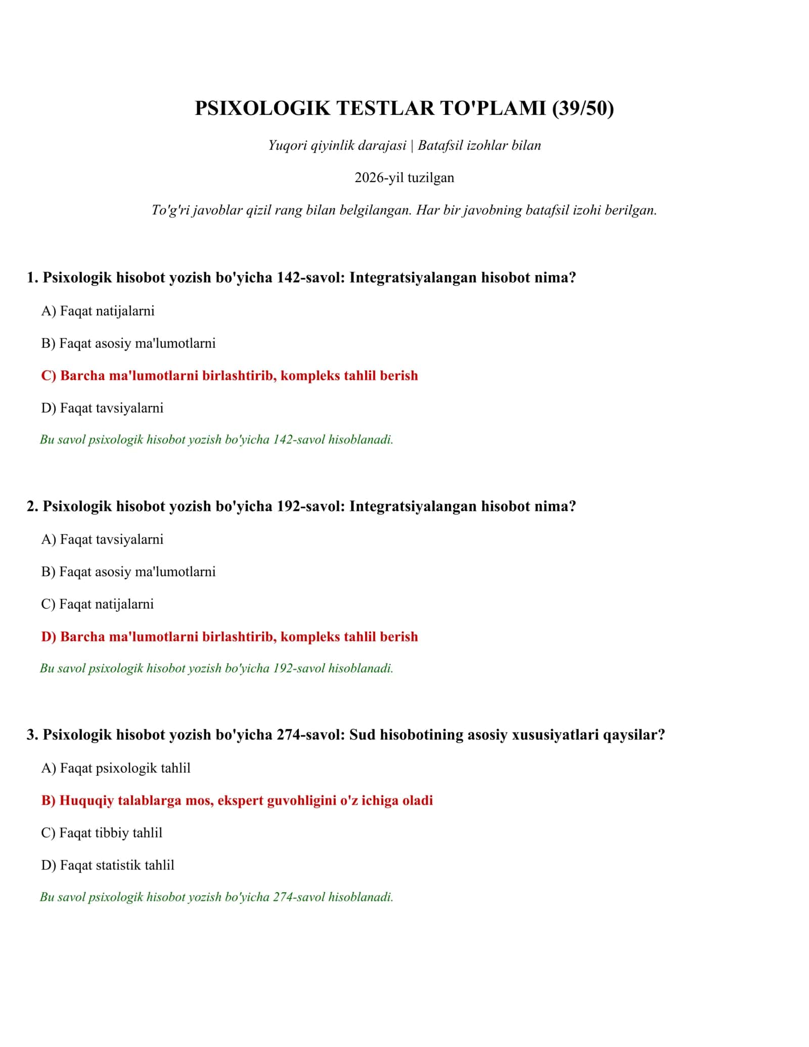 PSIXOLOGIK TESTLAR TO'PLAMI (39/50) 1