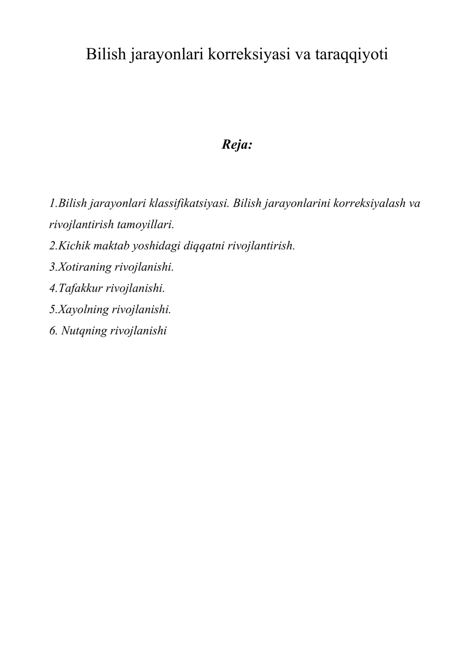 Bilish jarayonlari korreksiyasi va taraqqiyoti 1