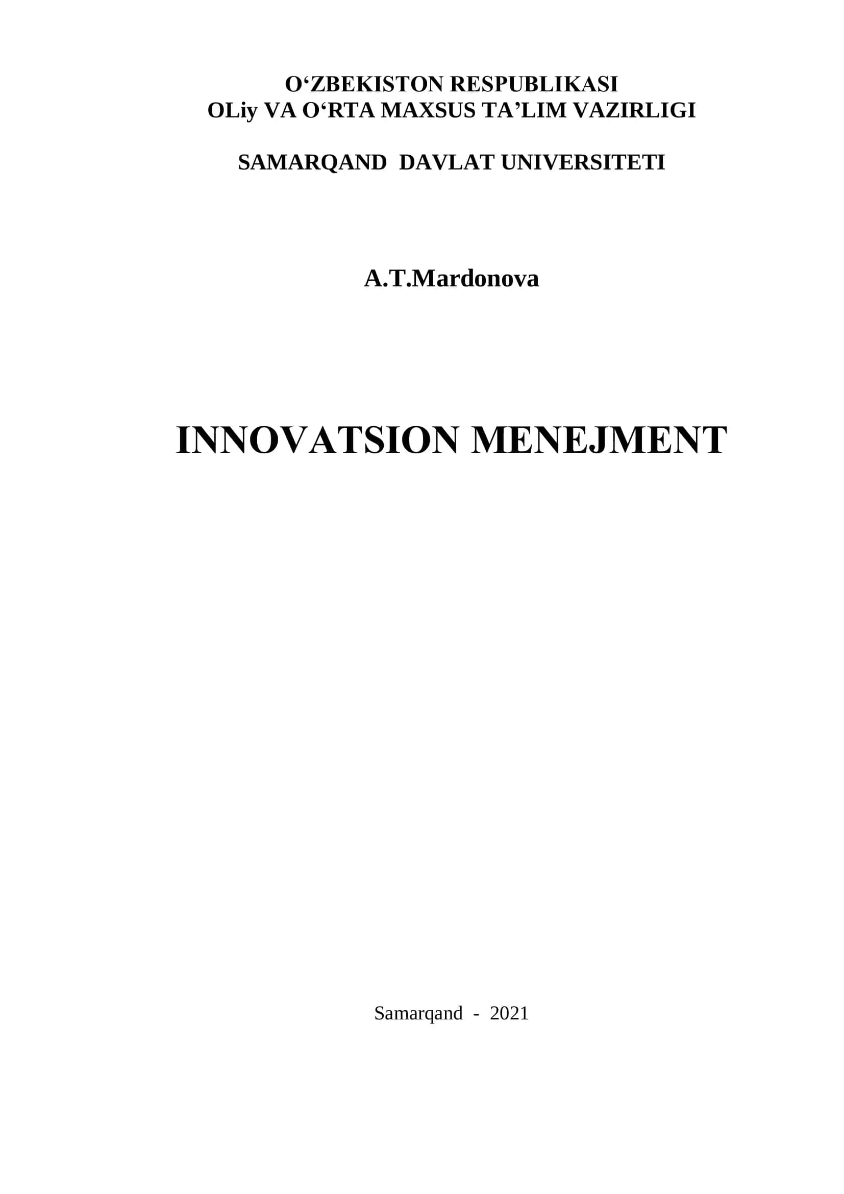 Innovatsion mеnеjmеnt o’quv qo’llanma 1