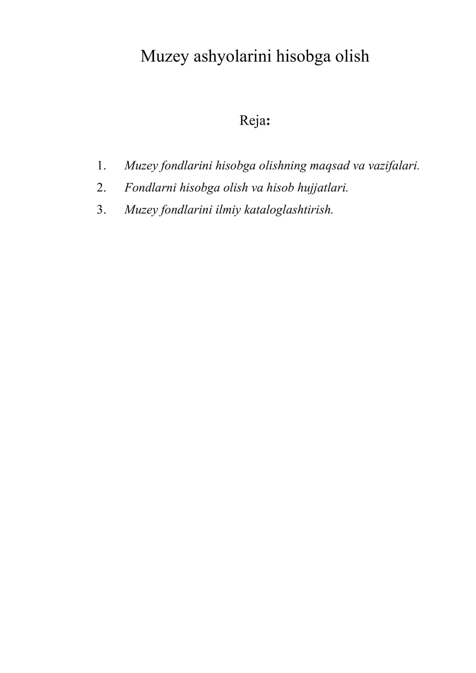 Muzey ashyolarini hisobga olish 1