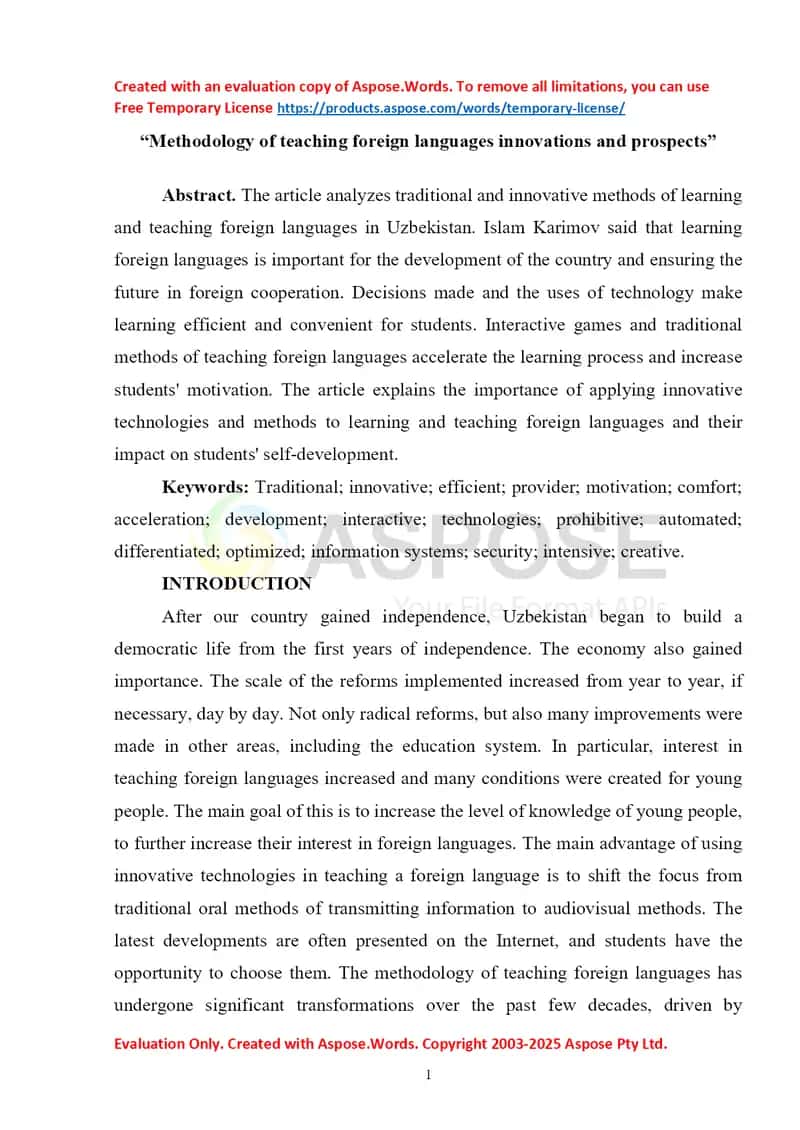 Methodology of teaching foreign languages innovations and prospects 1