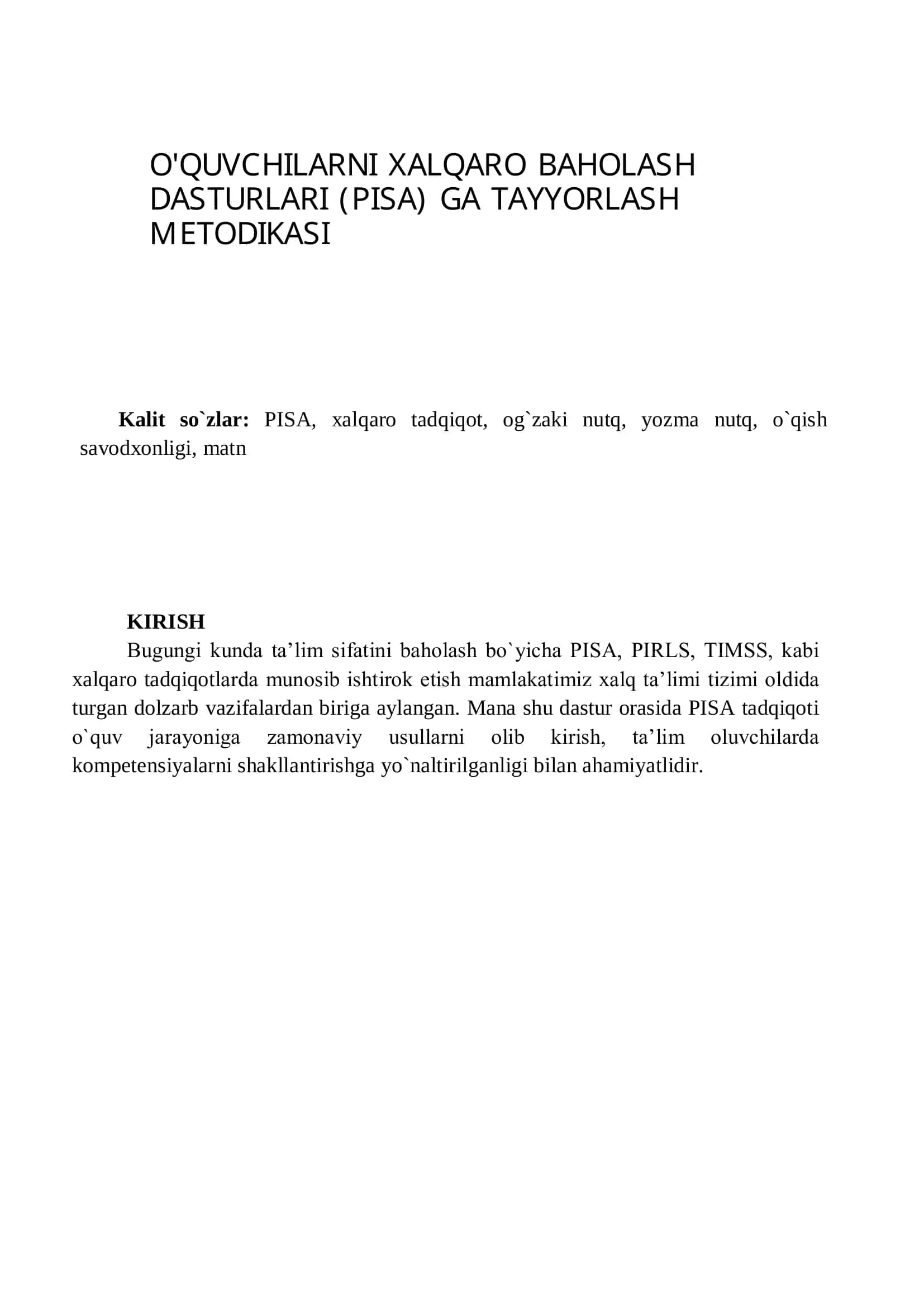 O'QUVCHILARNI XALQARO BAHOLASH DASTURLARI (PISA) GA TAYYORLASH METODIKASI 1