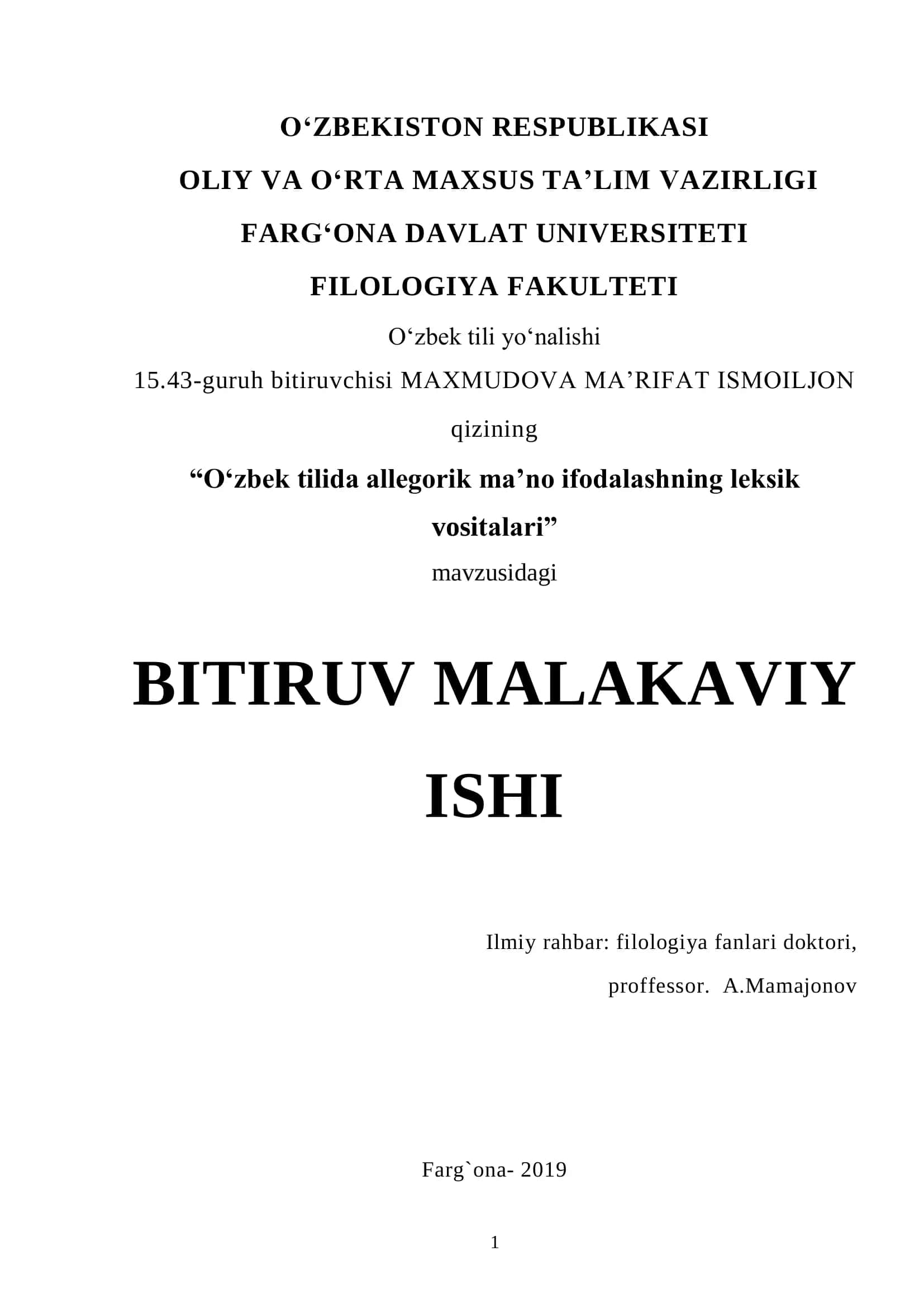 O‘zbek tilida allegorik ma’no ifodalashning leksik vositalari 1