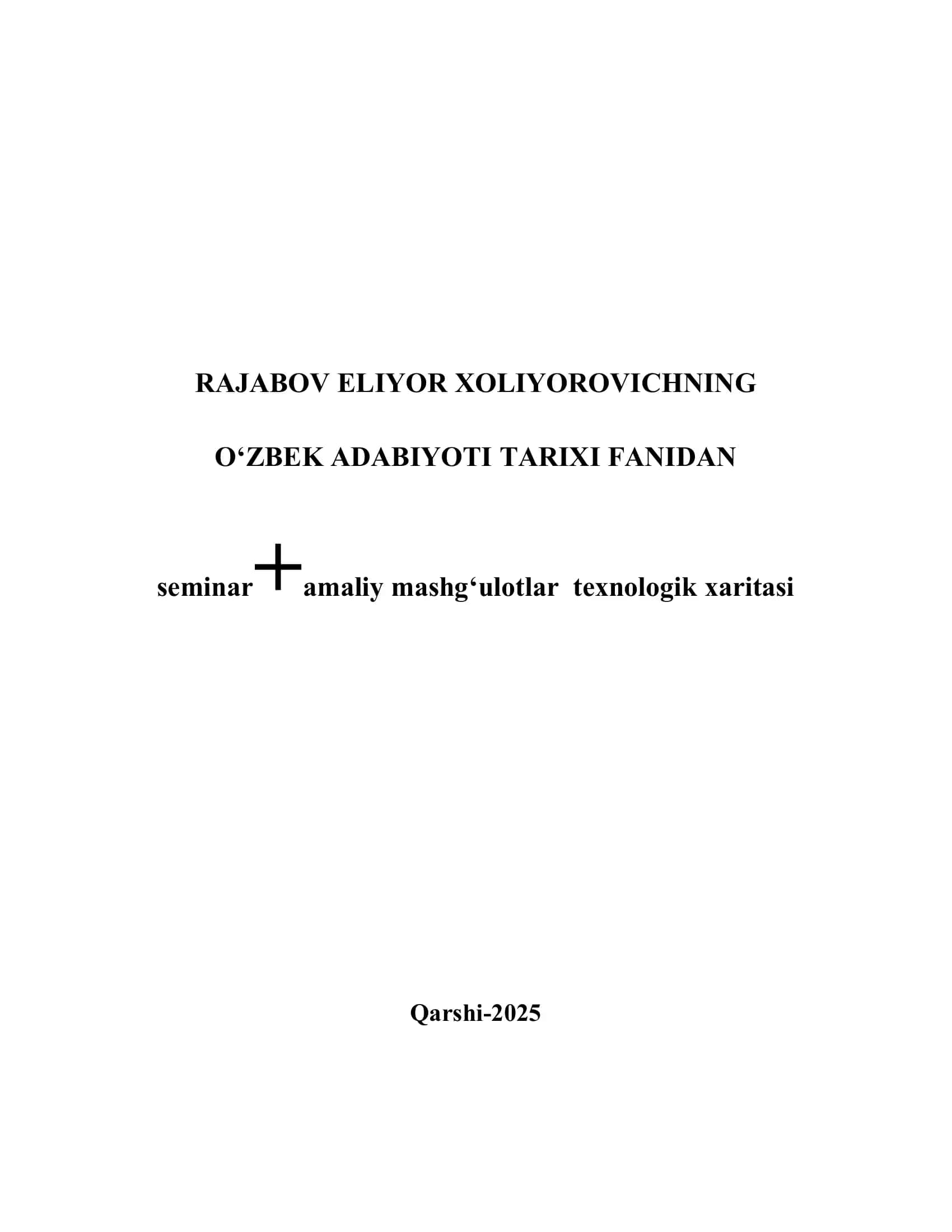 O‘ZBEK ADABIYOTI TARIXI FANIDAN seminar+amaliy mashg‘ulotlar texnologik xaritasi 1