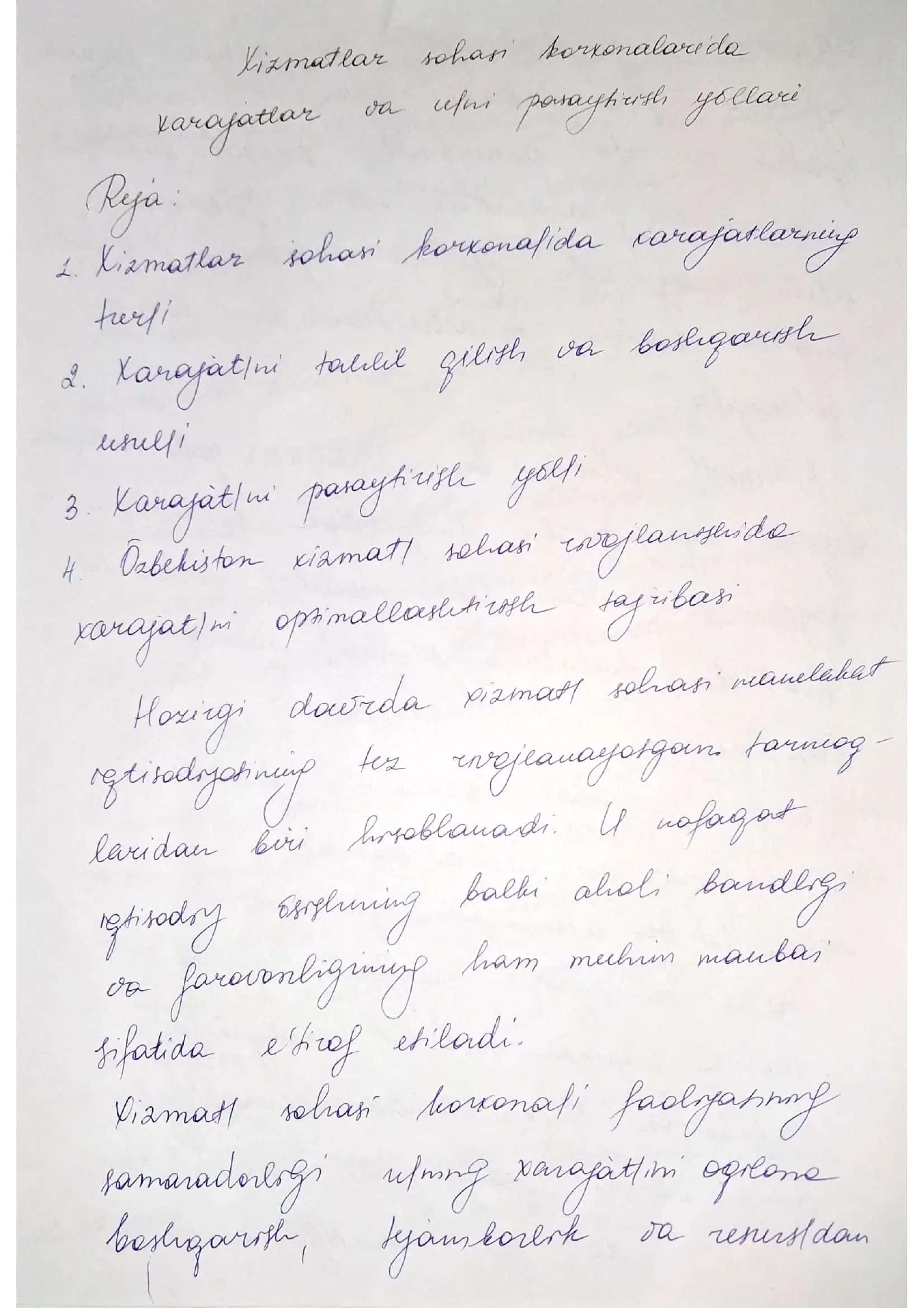 xizmatlar sohasi fanidan referat 1