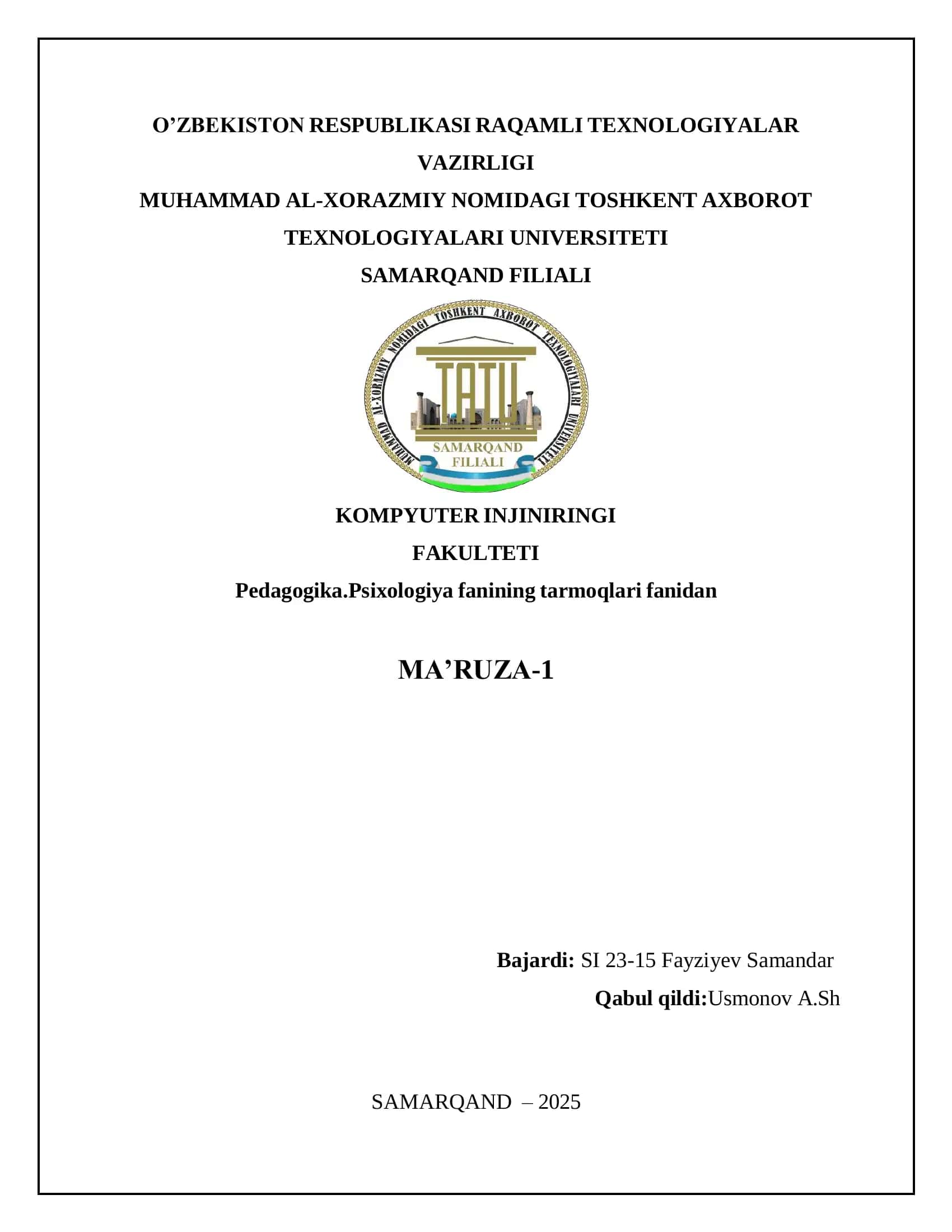 MA‟RUZA-1 1