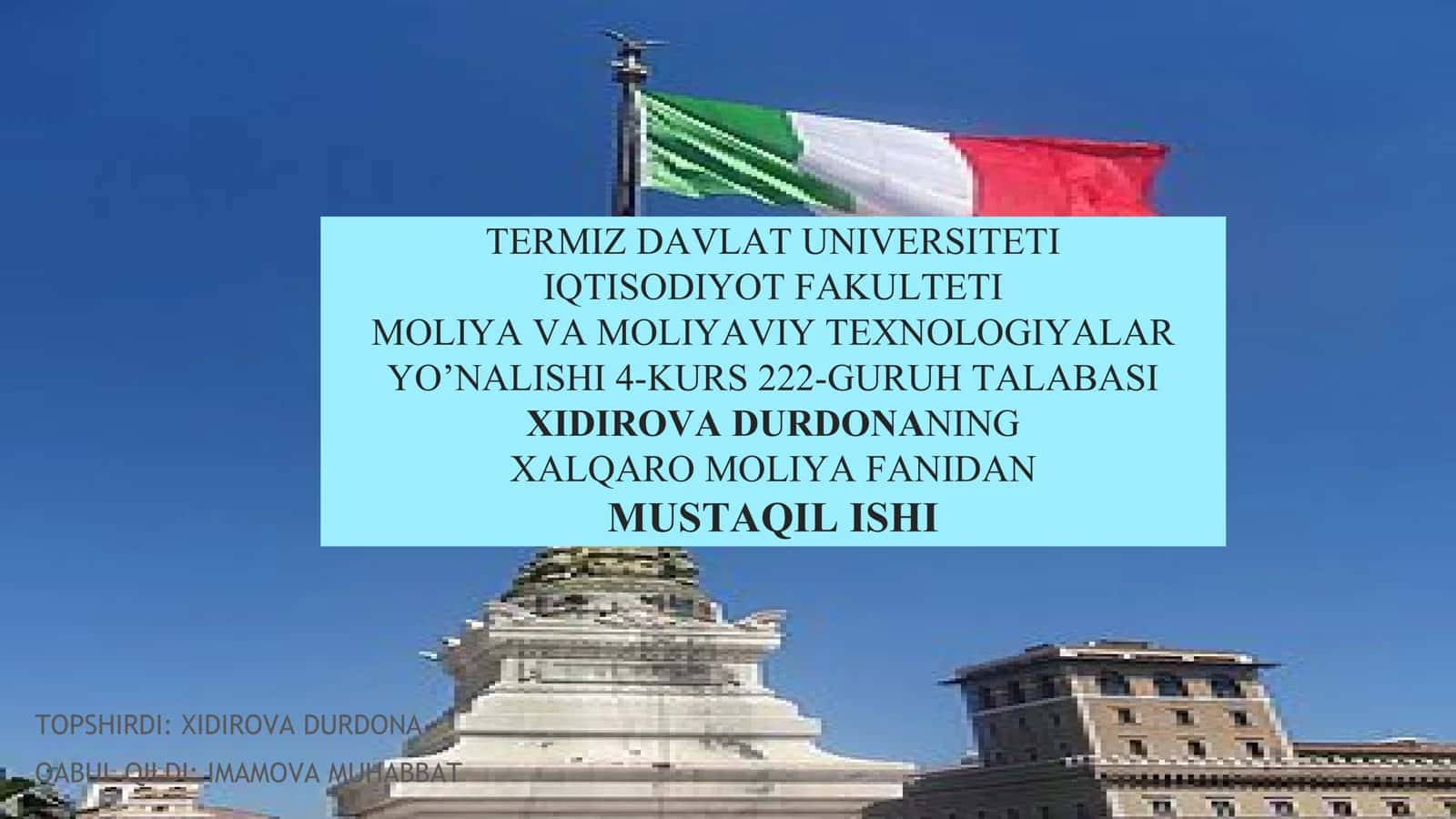 Italiya xalqaro moliya tashkilotlariga a`zoligi 1