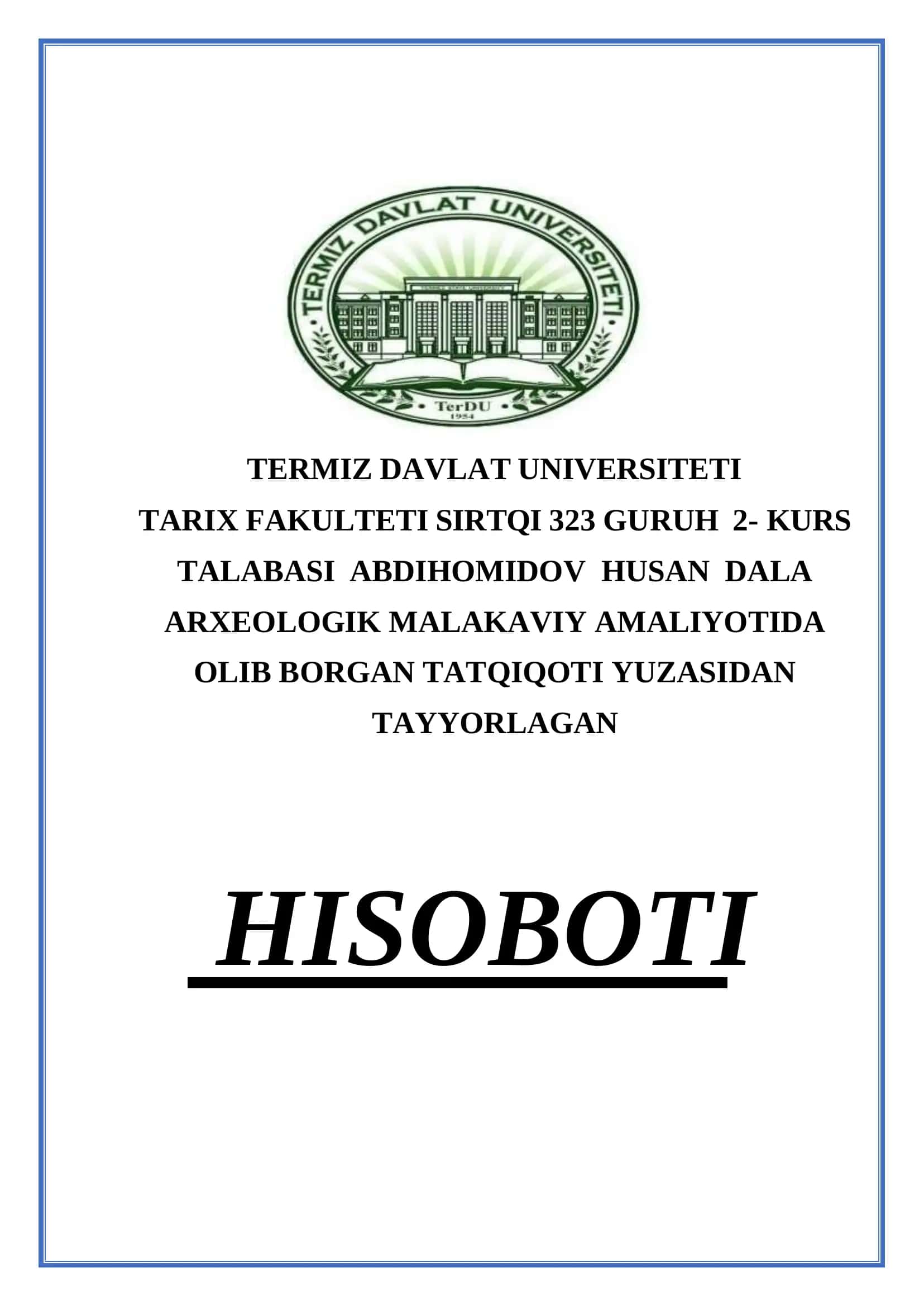 TARIX FAKULTETI SIRTQI 323 GURUH 2- KURS 1