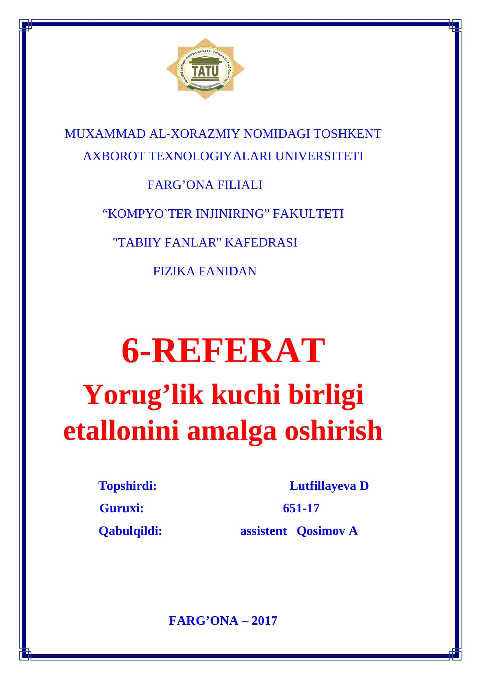 Yorug’lik kuchi birligi etallonini amalga oshirish 1