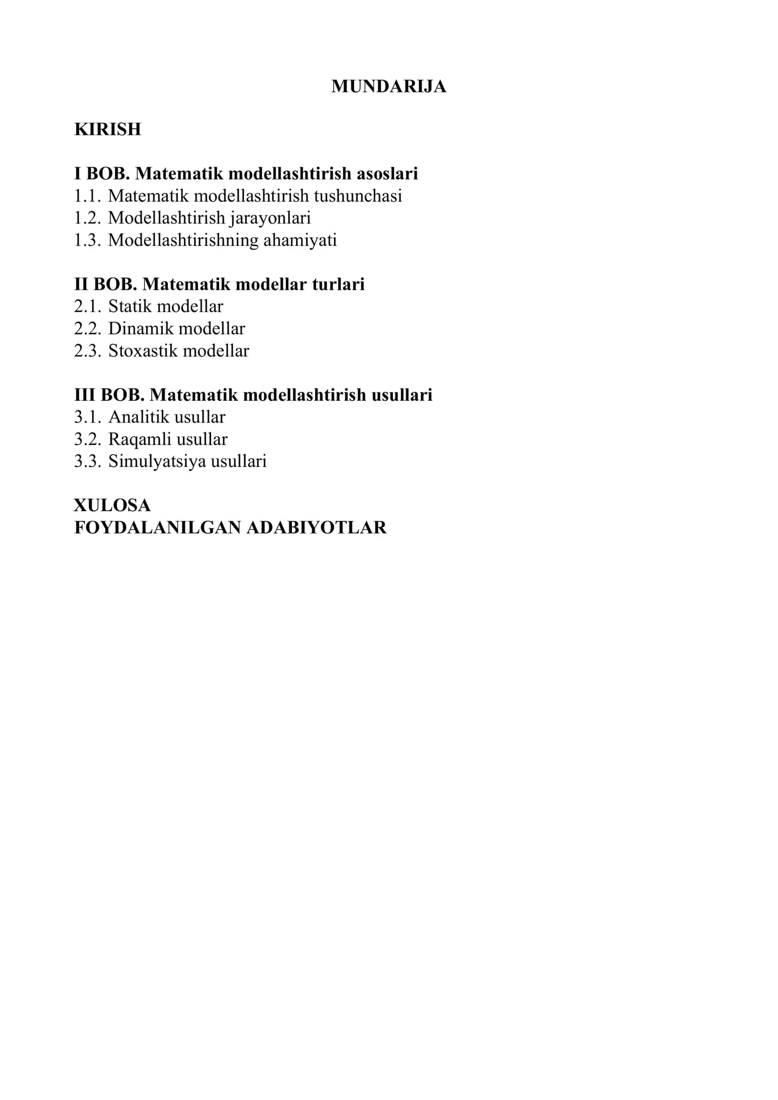 Matematik Modellashtirish Kursi 1