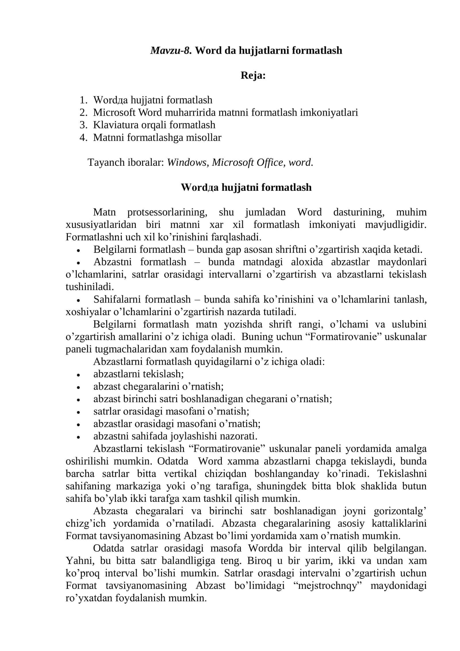 Word da hujjatlarni formatlash 1