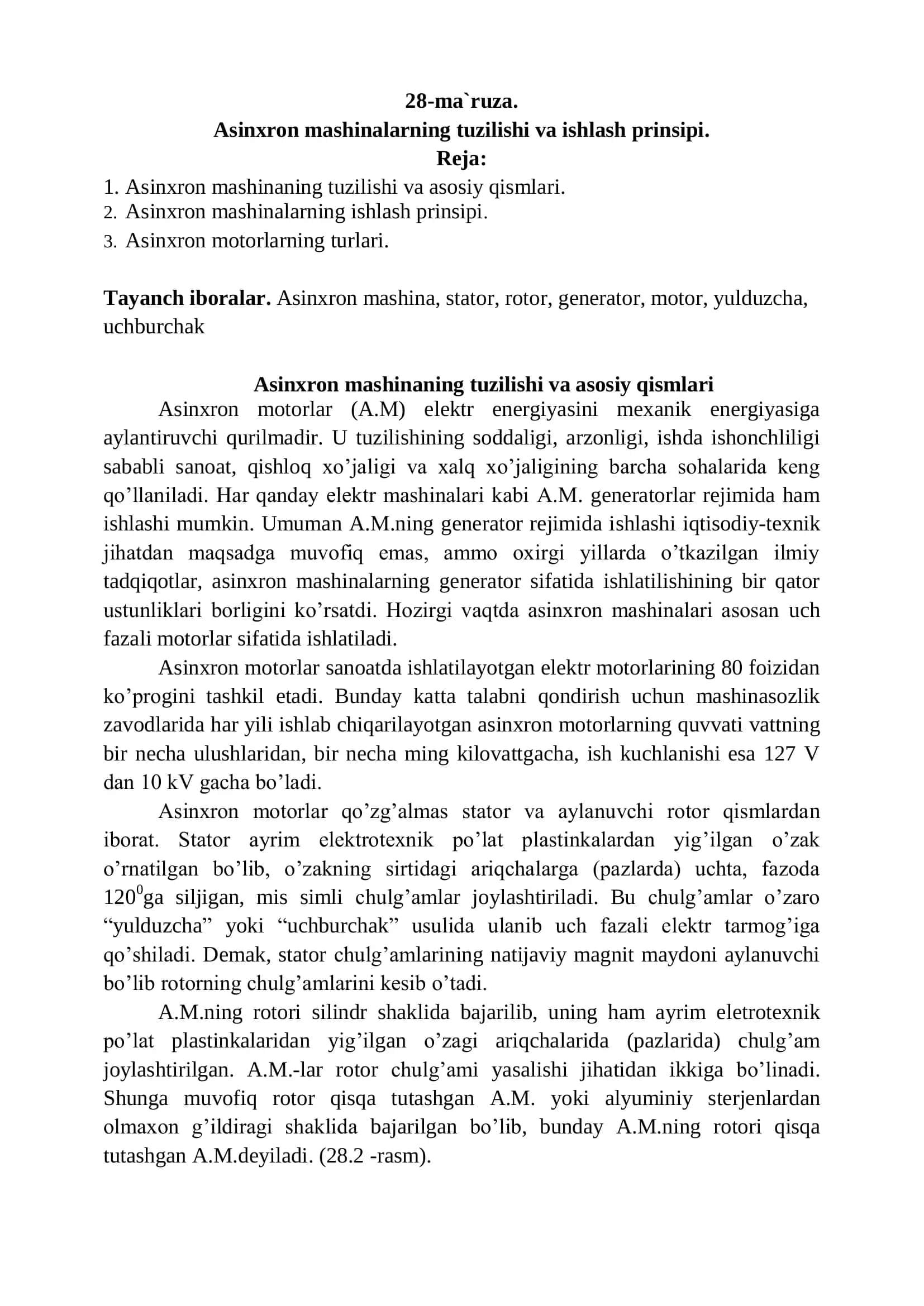 Asinxron motorlar tuzilishi va ishlash prinsipi 1