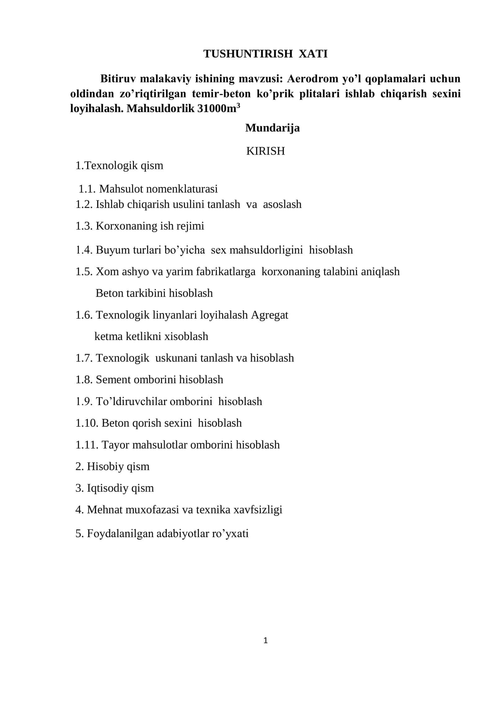 Aerodrom yo’l qoplamalari uchun oldindan zo’riqtirilgan temir-beton ko’prik plitalari ishlab chiqari 1