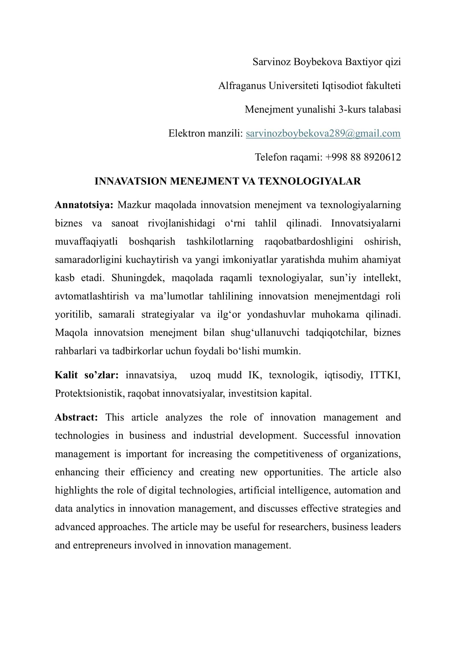 "INNAVATSION MENEJMENT VA TEXNOLOGIYALAR" 1