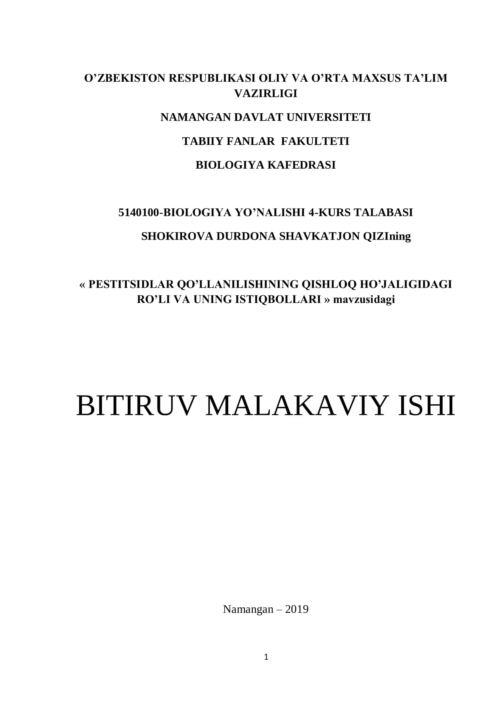 PESTITSIDLAR QO’LLANILISHINING QISHLOQ HO’JALIGIDAGI RO’LI VA UNING ISTIQBOLLARI 1