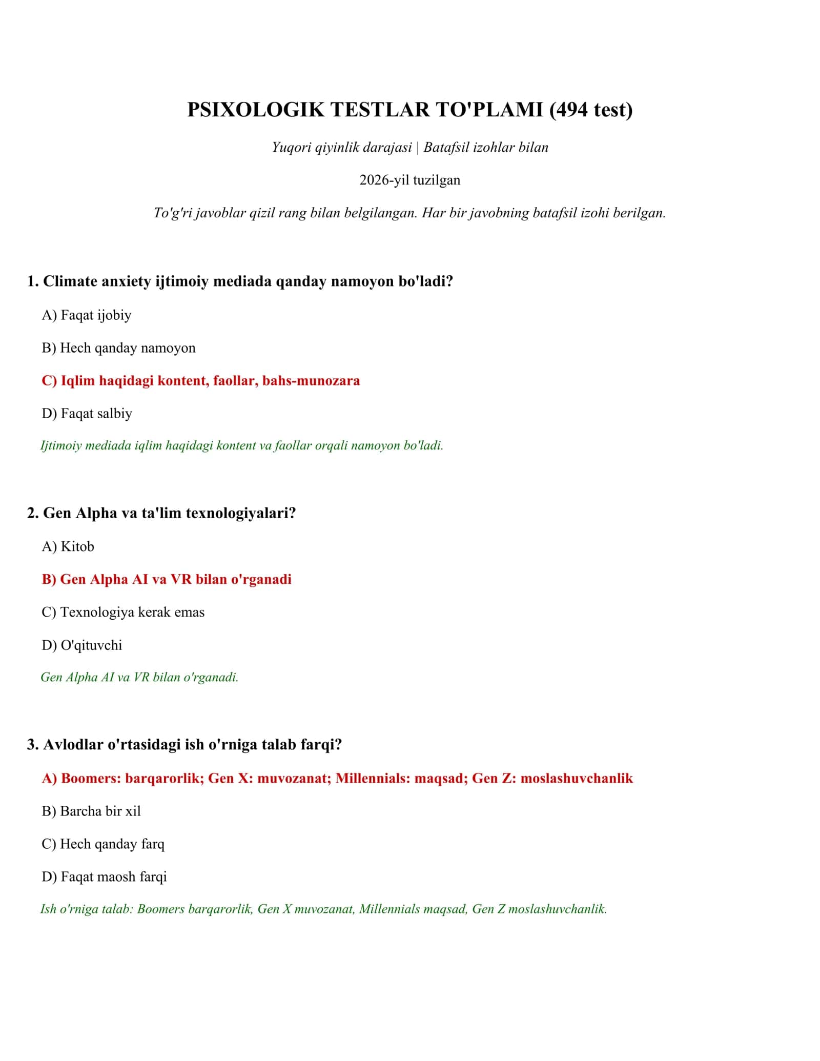 PSIXOLOGIK TESTLAR TO'PLAMI (494 test) 1
