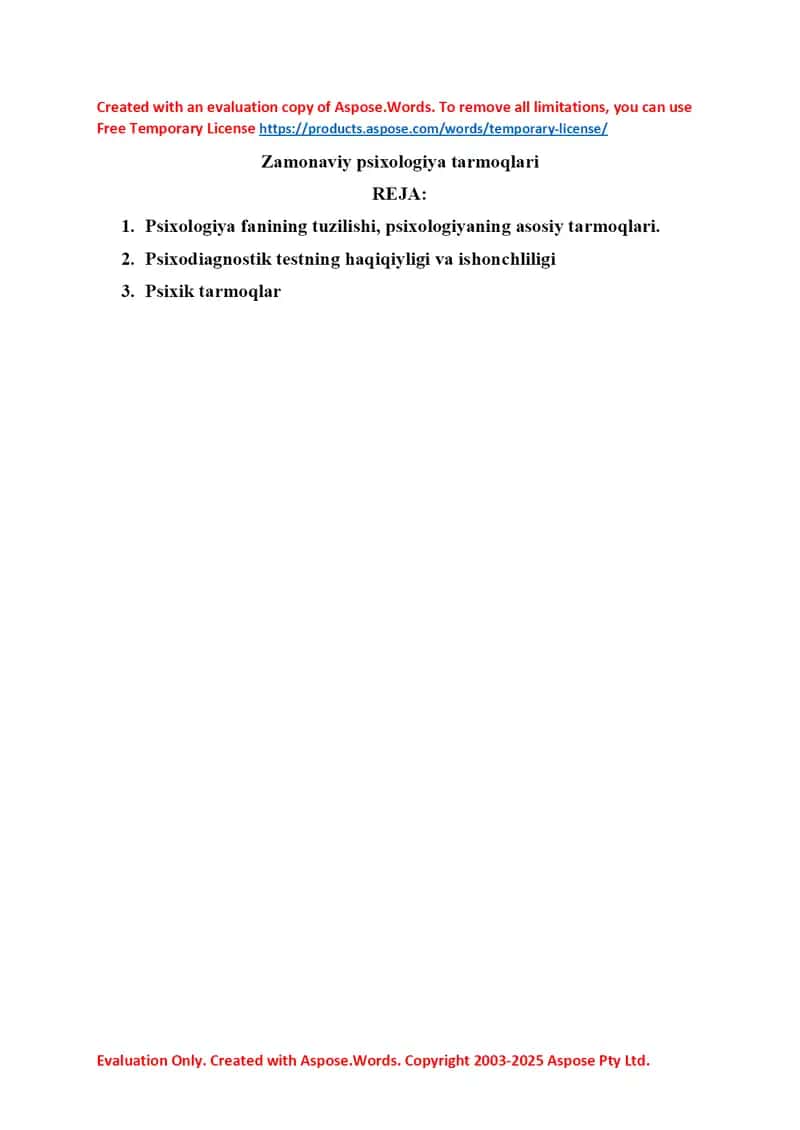 Zamonaviy psixologiya tarmoqlari 1