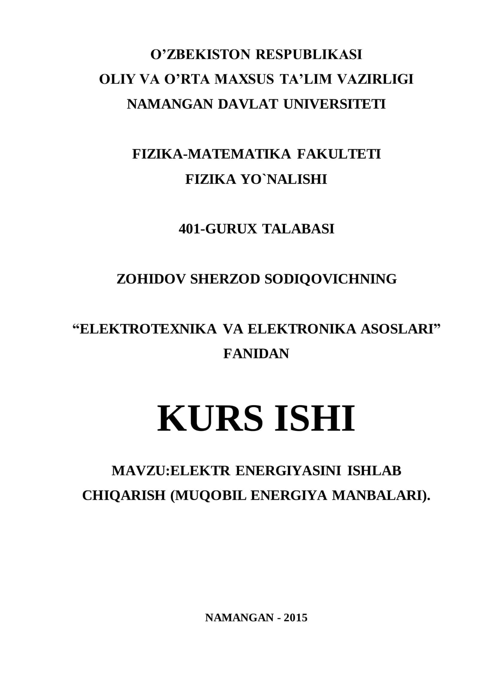 ELEKTR ENERGIYASINI ISHLAB CHIQARISH 1