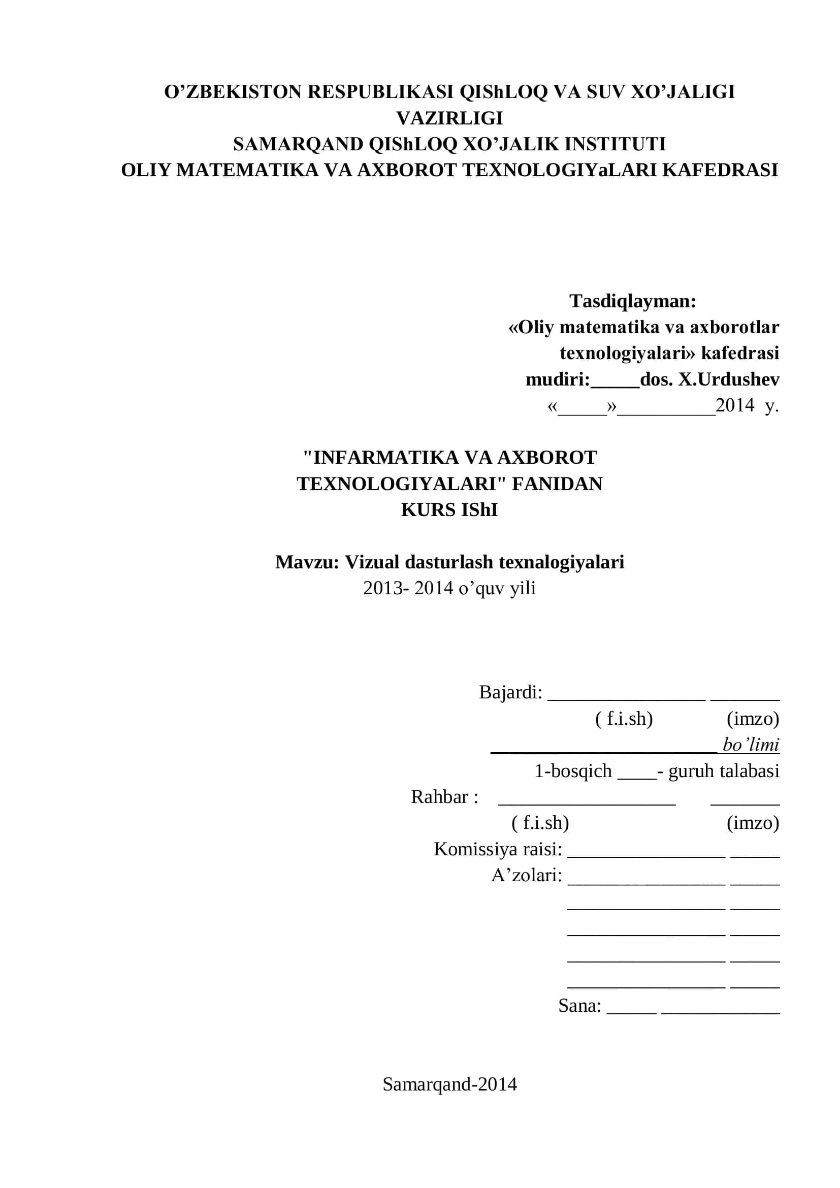 Vizual dasturlash texnalogiyalari 1