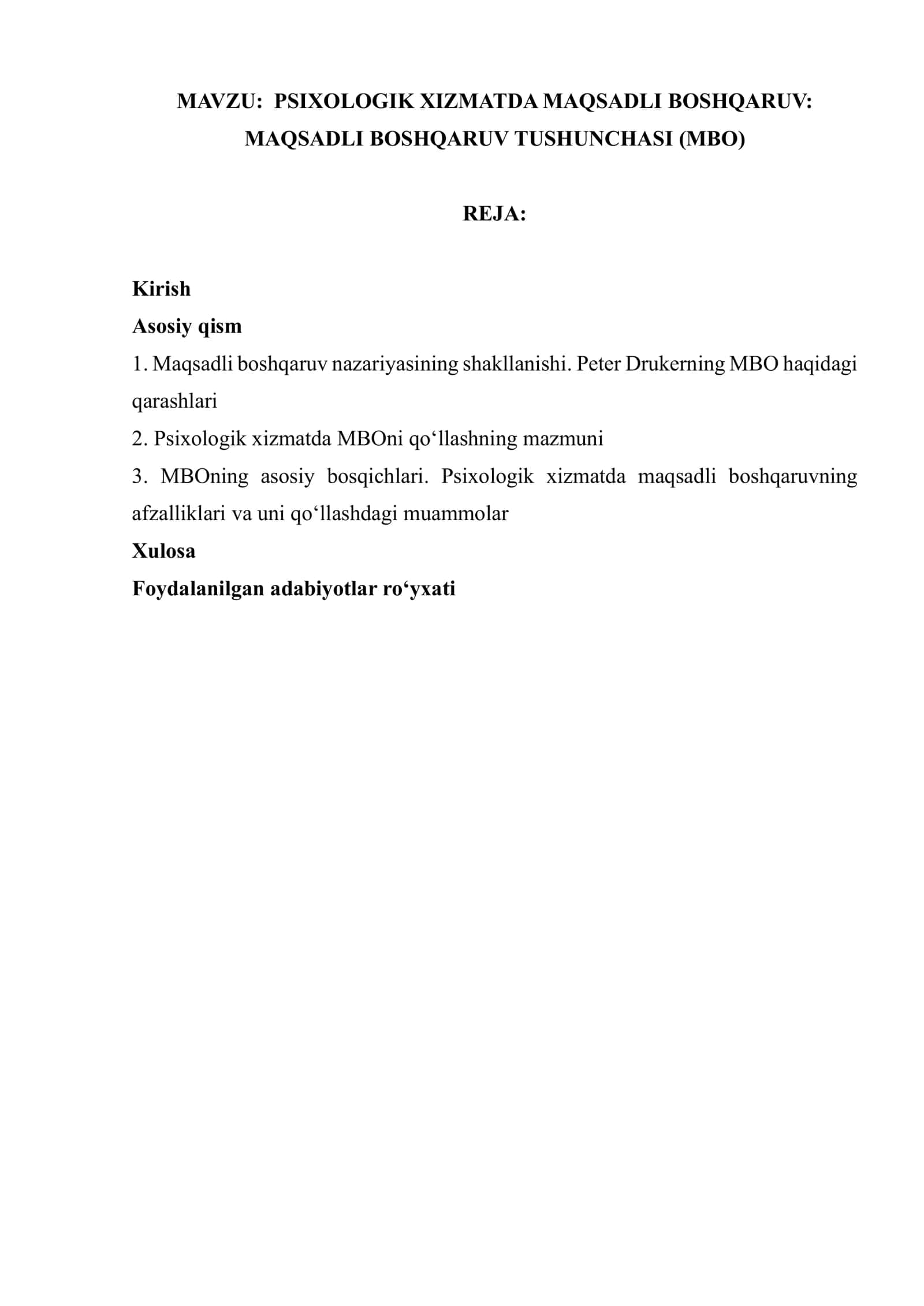 PSIXOLOGIK XIZMATDA MAQSADLI BOSHQARUV MAQSADLI BOSHQARUV TUSHUNCHASI (MВO) 1