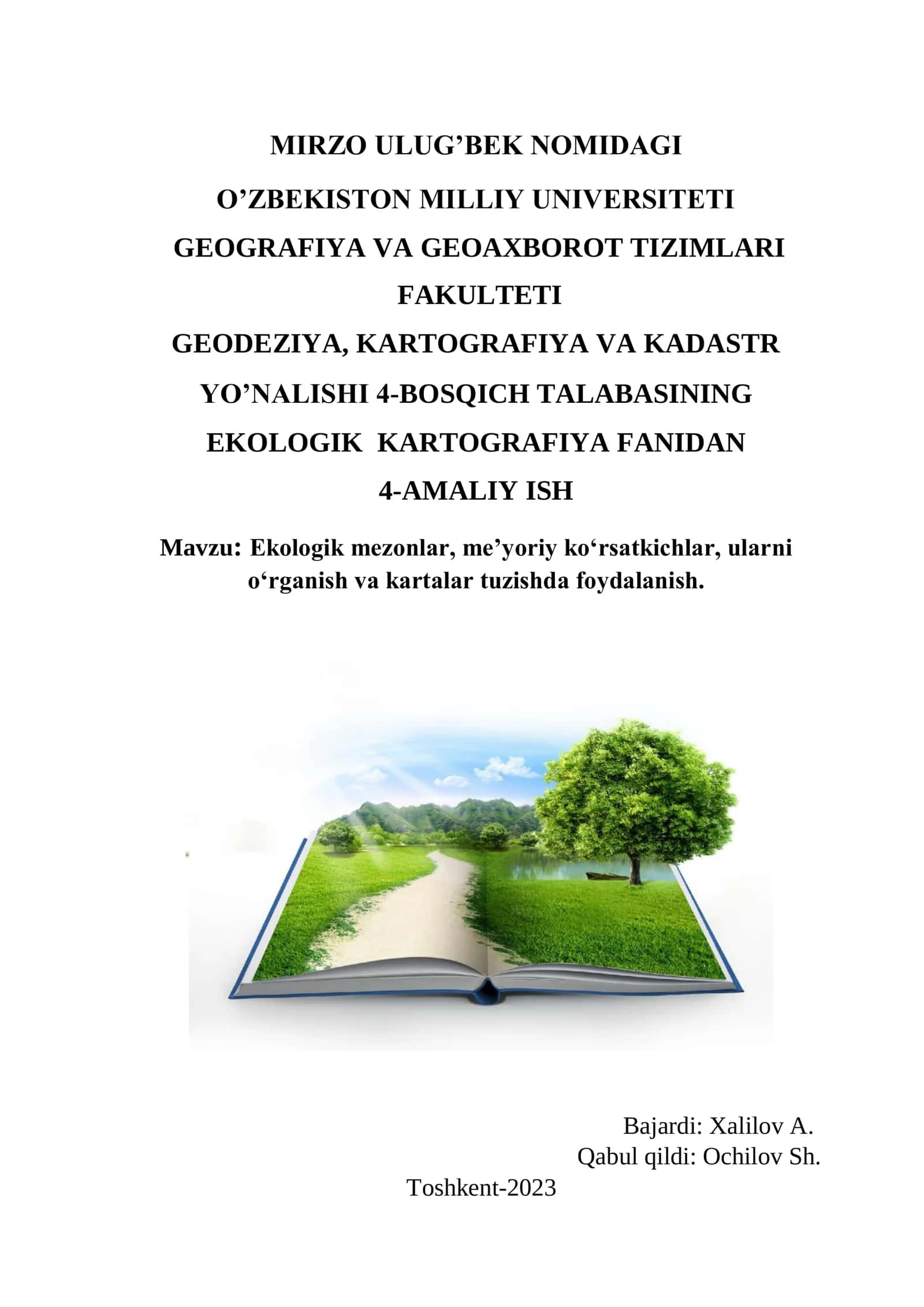Ekologik mezonlar, meʼyoriy koʻrsatkichlar, ularni oʻrganish va kartalar tuzishda foydalanish 1