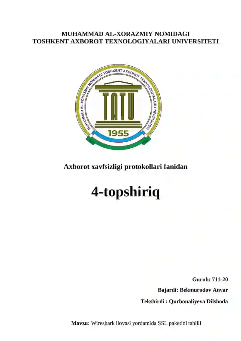 Wireshark ilovasi yordamida SSL paketini tahlili