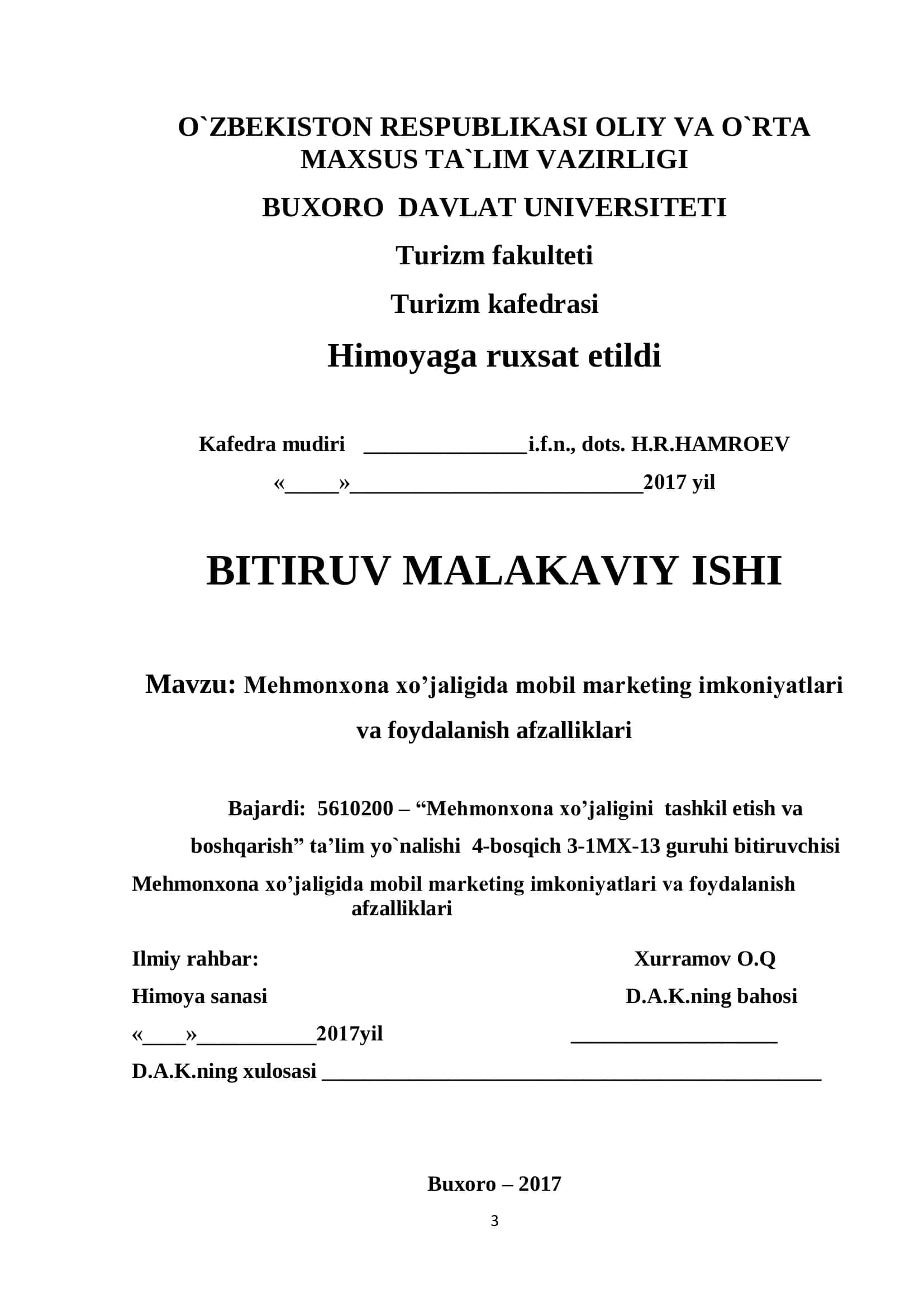 Mehmonxona xo’jaligida mobil marketing imkoniyatlari va foydalanish afzalliklari 1