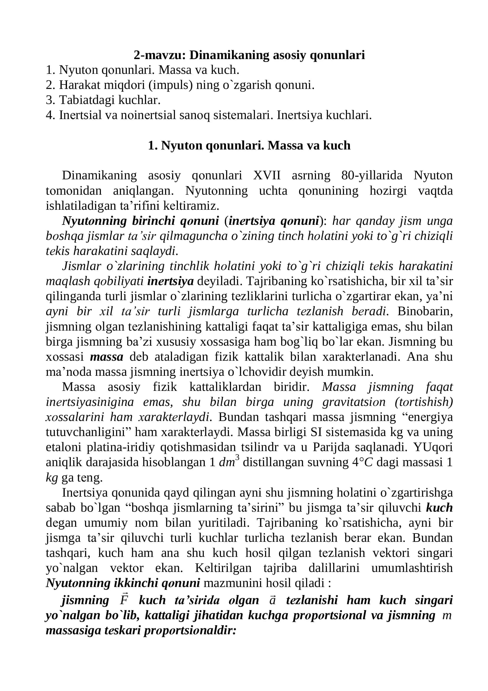 Dinamikaning asоsiy qоnunlari 1