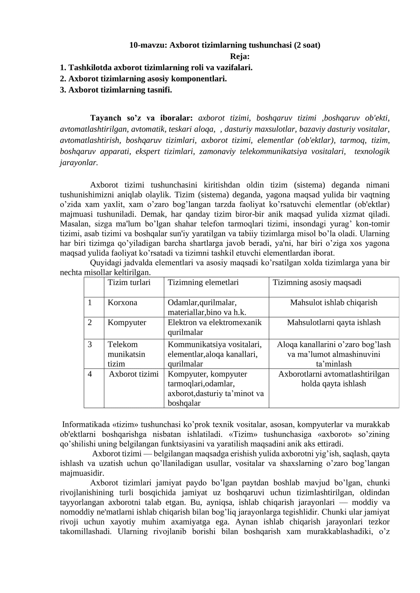 Axborot tizimlarning tushunchasi 1