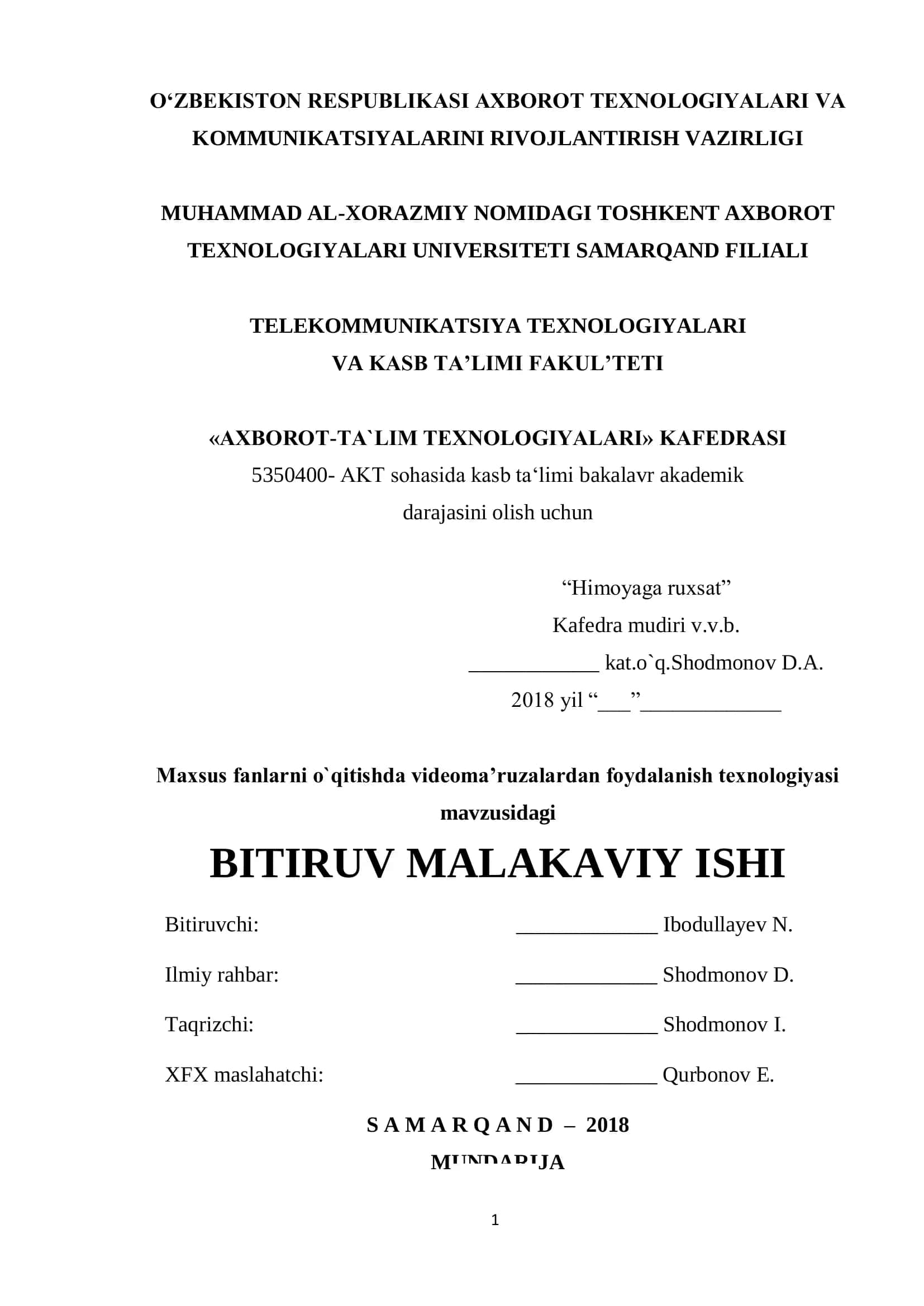 Maxsus fanlarni o`qitishda videoma’ruzalardan foydalanish texnologiyasi 1