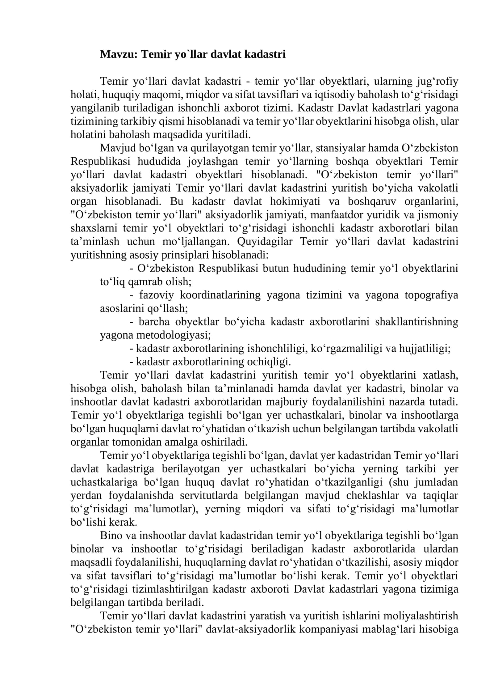 Temir yo`llar davlat kadastri 1
