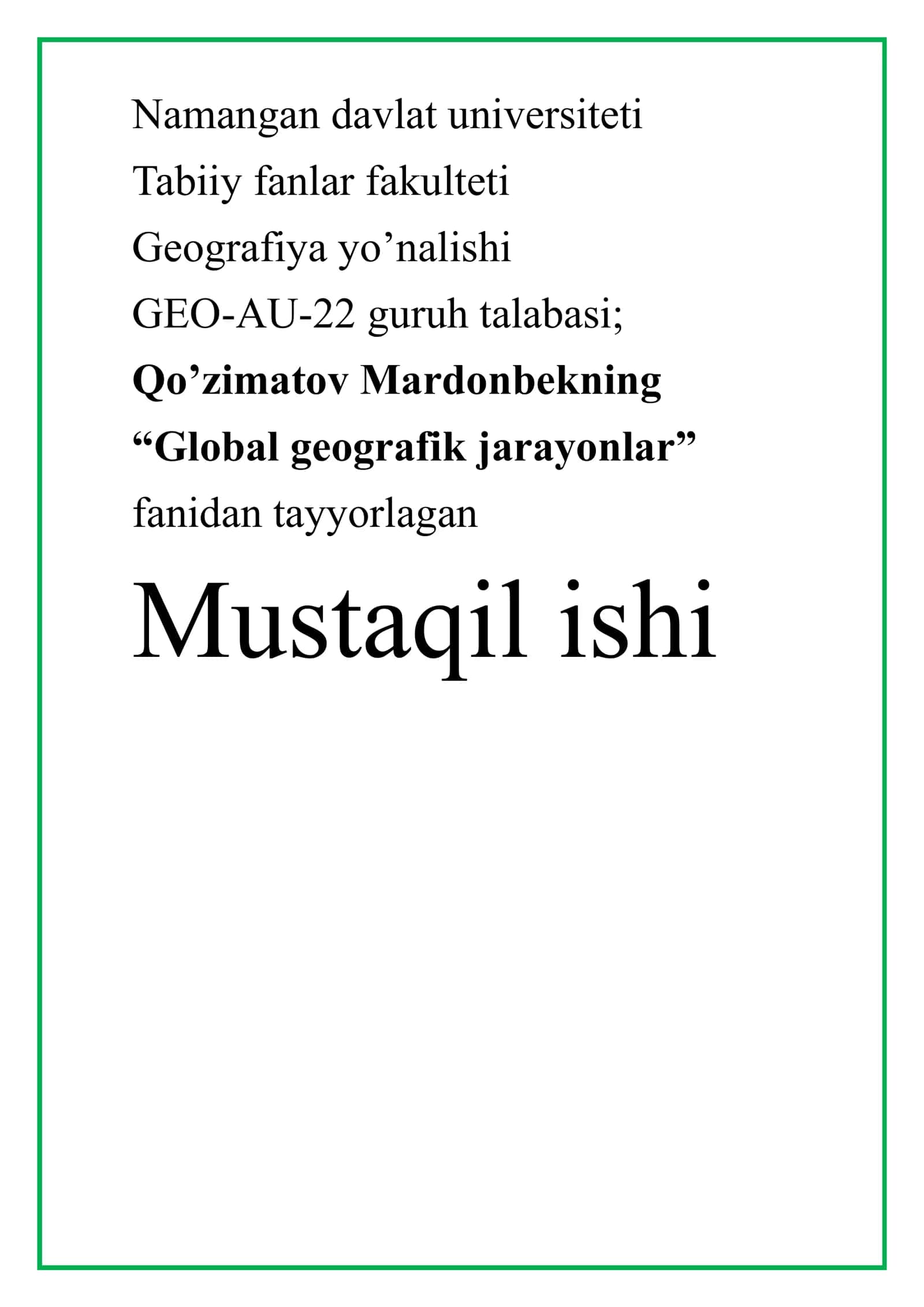 Global geografik jarayonlar 1