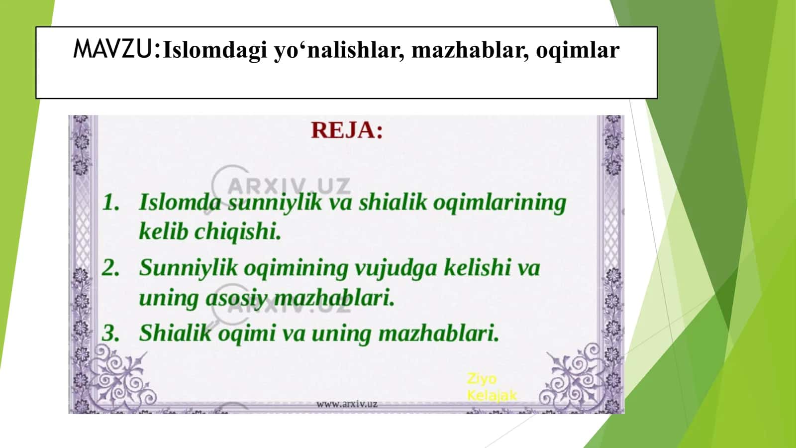 Islomdagi yo‘nalishlar, mazhablar, oqimlar 1
