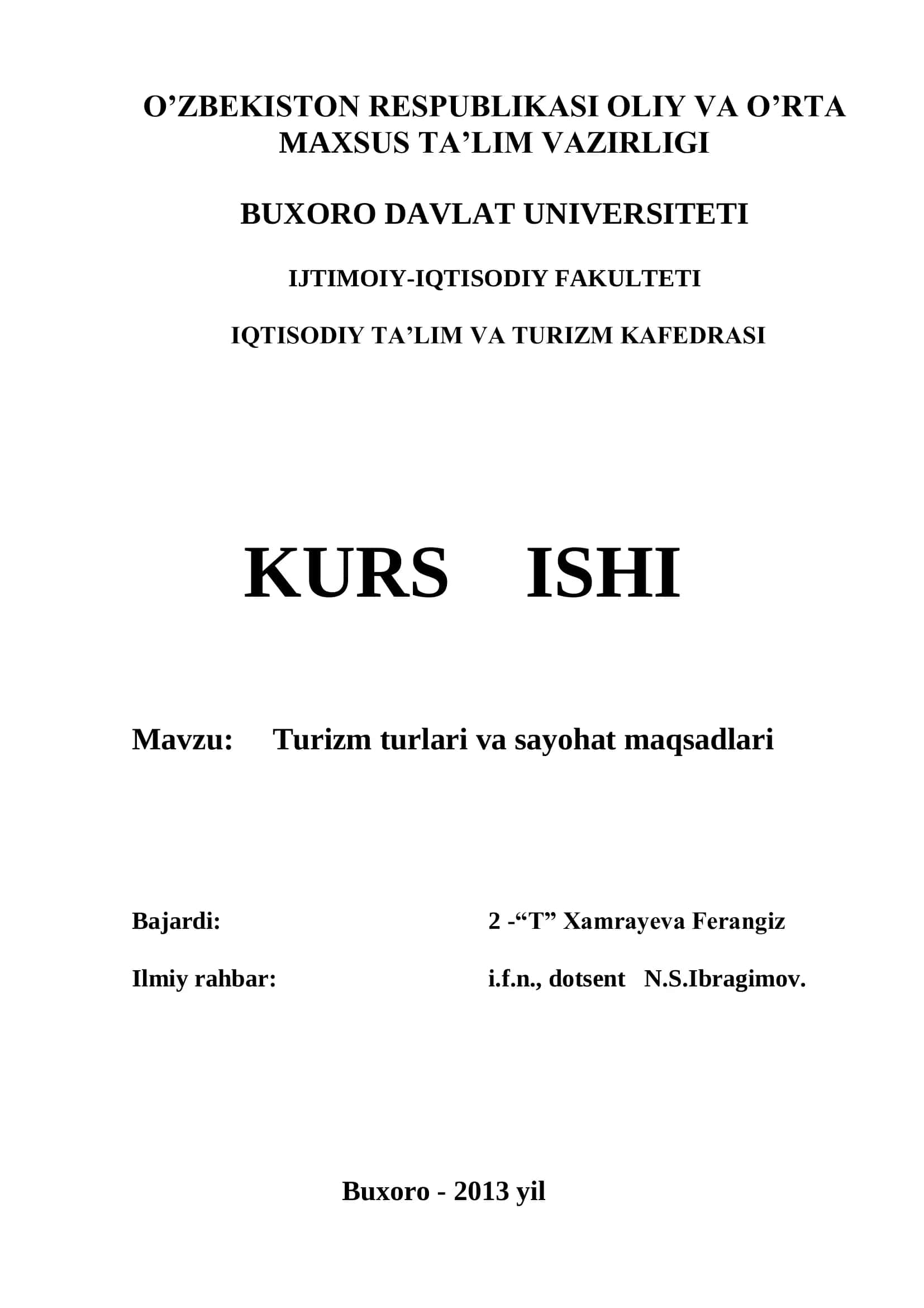 Turizm turlari va sayohat maqsadlari 1