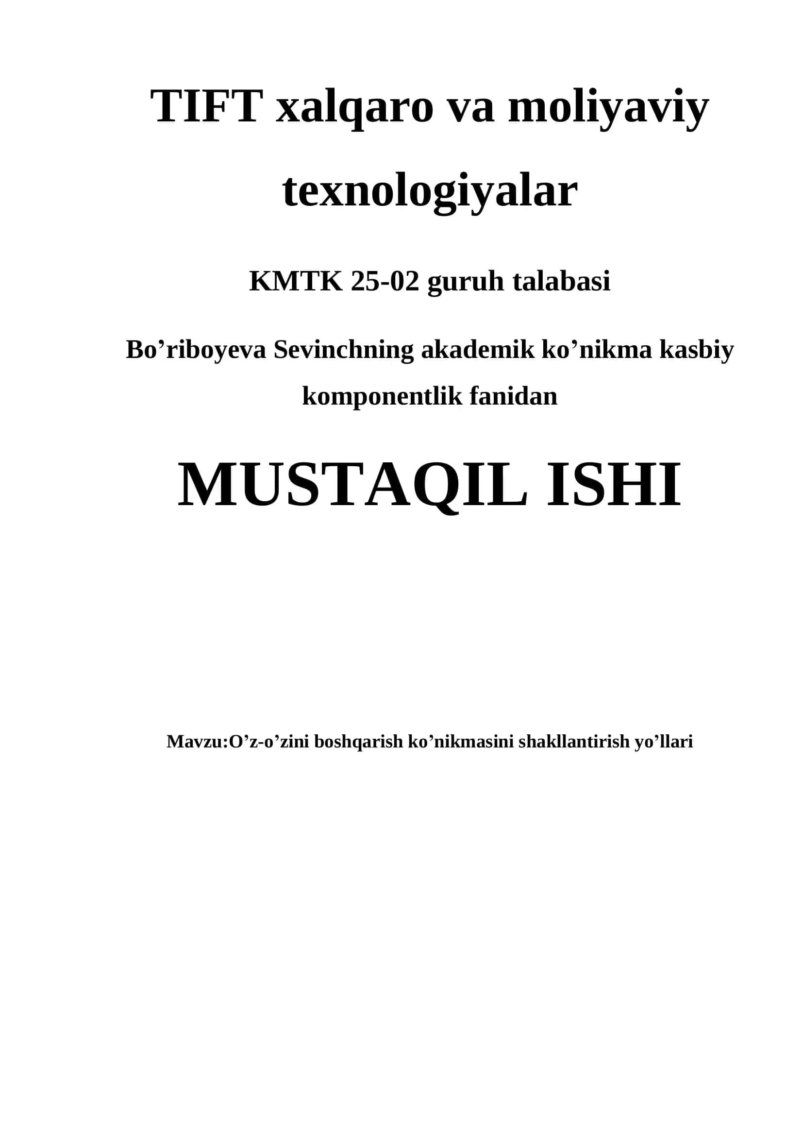 O'z-o'zini boshqarish ko'nikmasini shakllantirish yo'llari 1