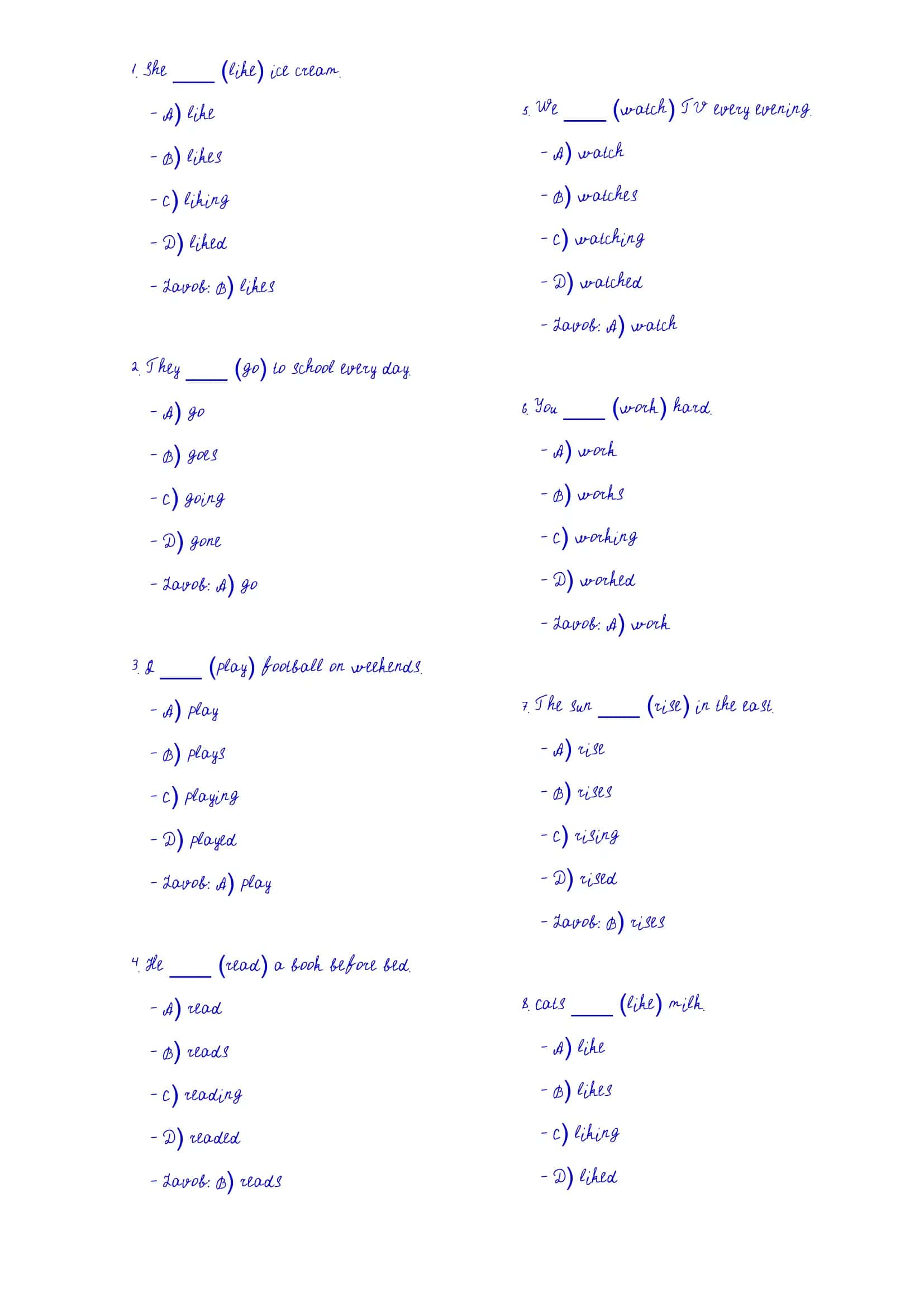 English Grammar Quiz 1