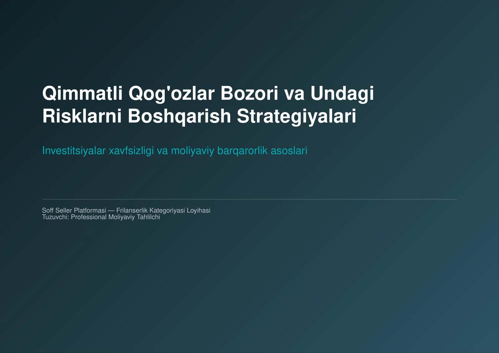 Qimmatli Qog'ozlar Bozori va Undagi Risklarni Boshqarish Strategiyalari 1